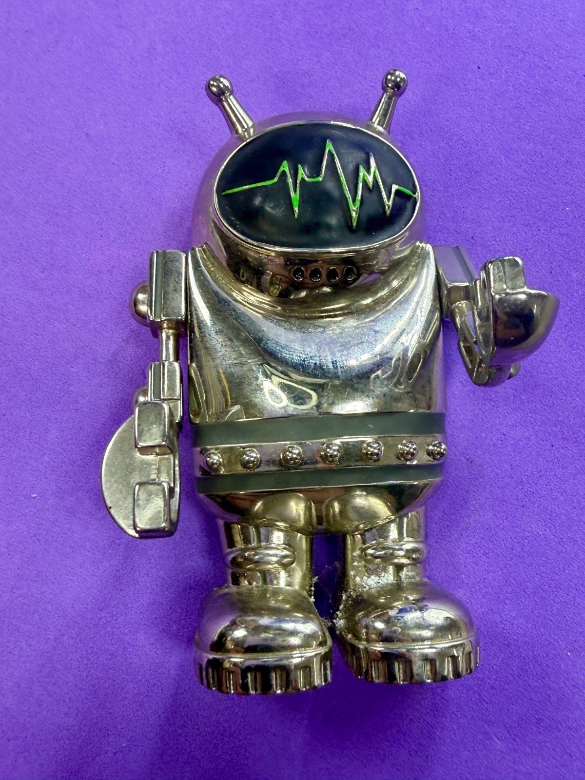 Outer Space Suit Alien Astronaut Chrome Figural Moving Arms Toy Like Belt Buckle