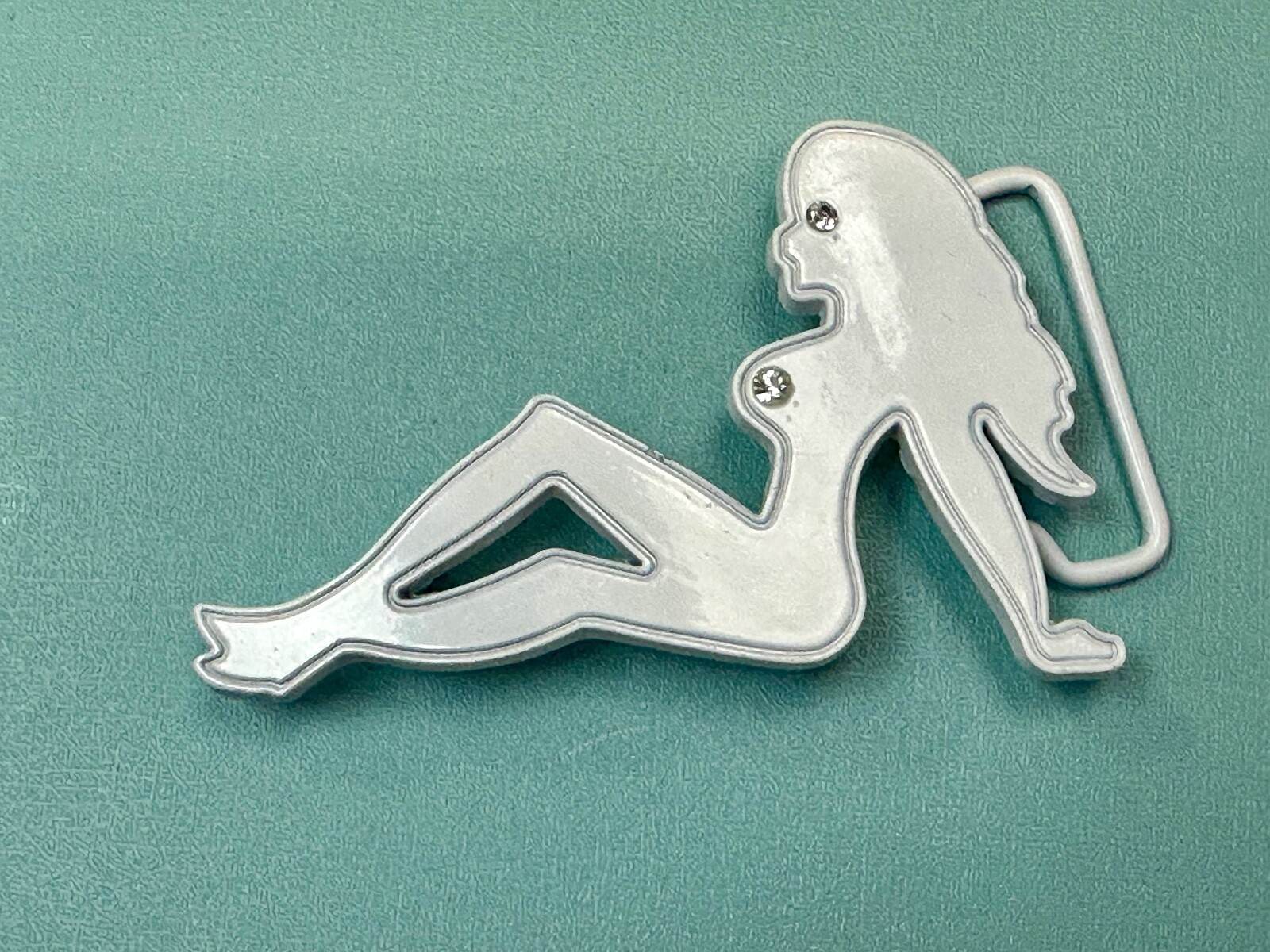 Mudflap Girl Belt Buckle Mud Flap White Color Enamel Cz Studded Belt Buckle