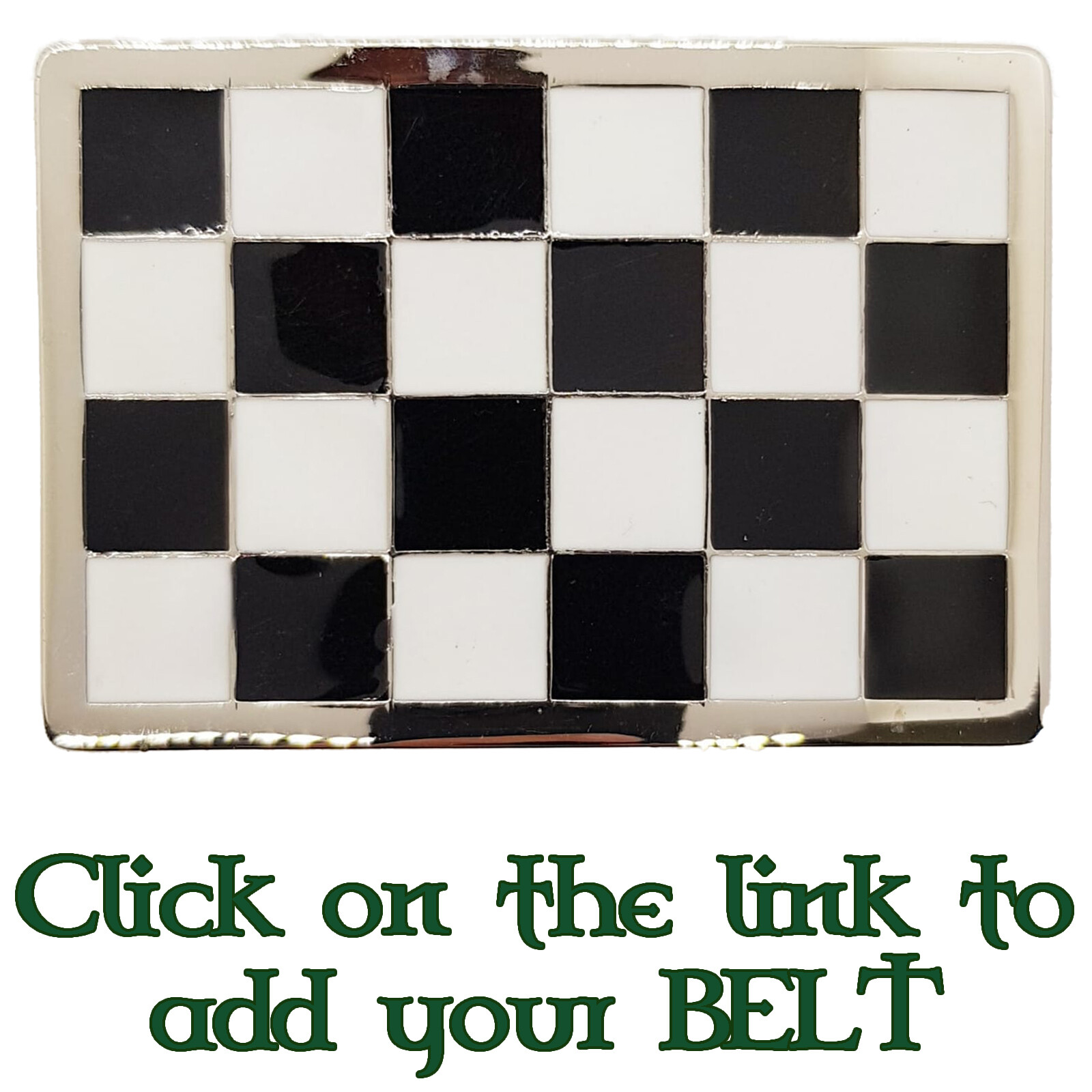 Chequered Belt Buckle Biker Gothic Punk Black White 2Tone Mod Metal Mens Womens