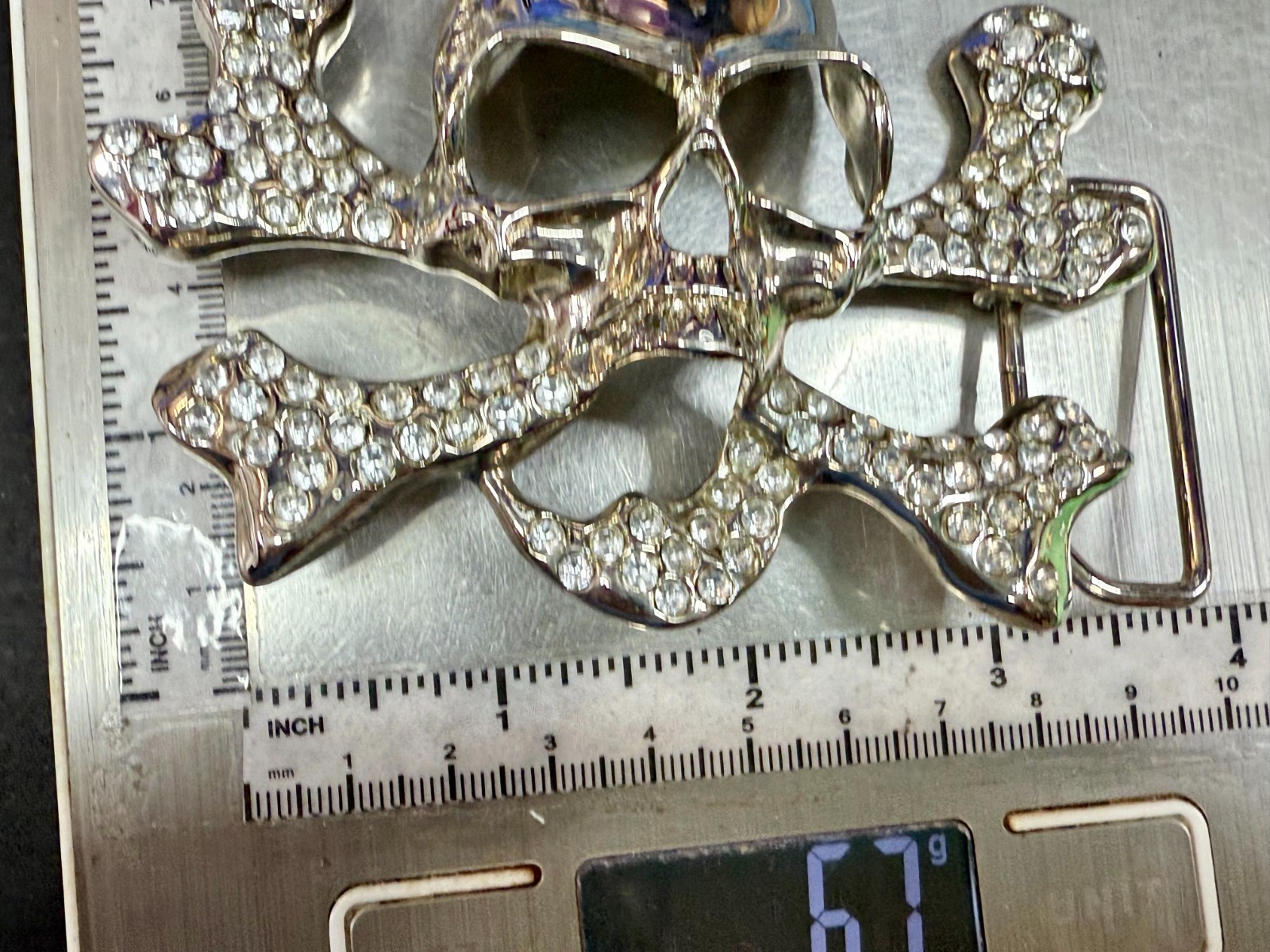 Skull and Crossbones – Clear Rhinestone Covered Cutout Gothic Punk Belt Buckle