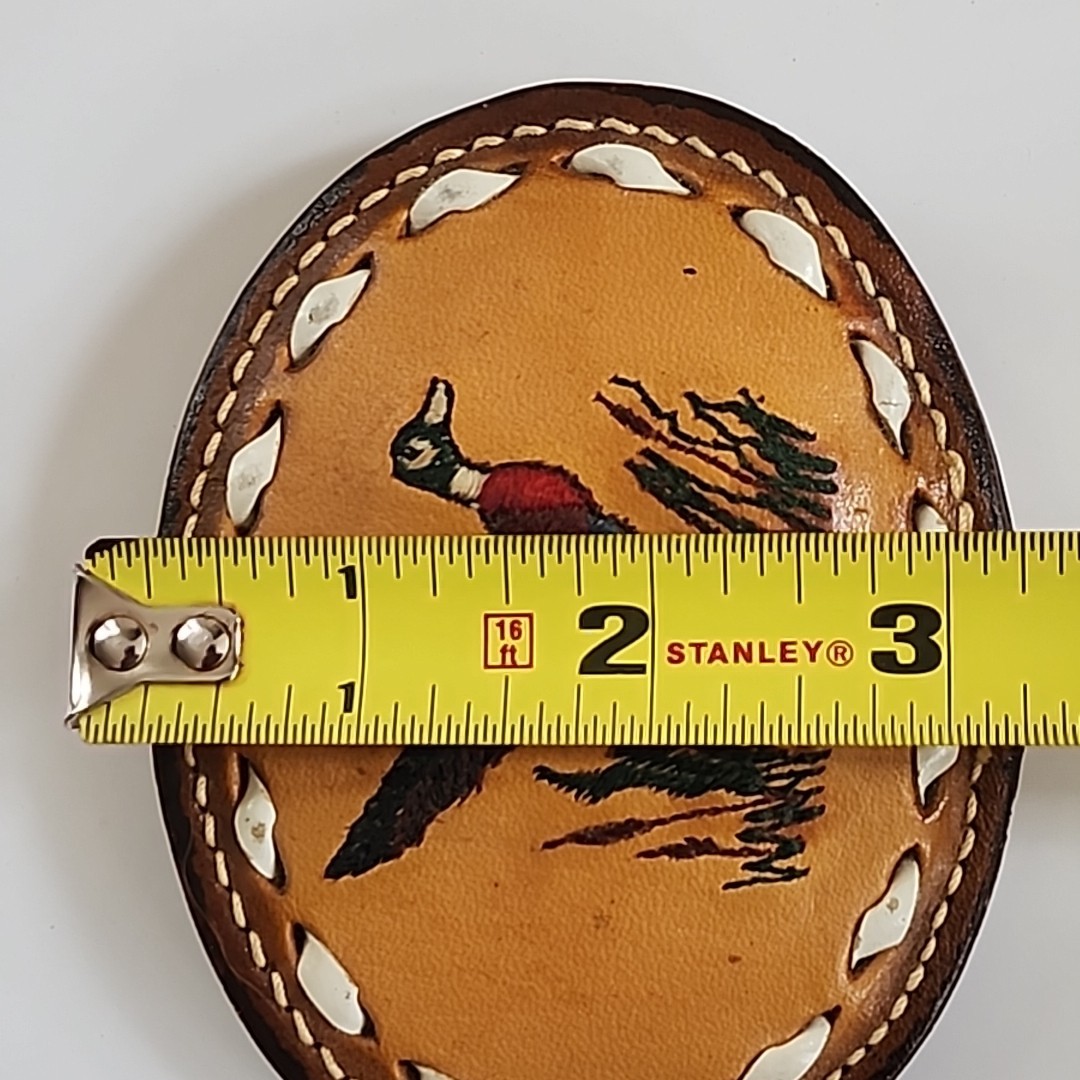 Vtg. Leather Belt Buckle with Mallard Duck [39]