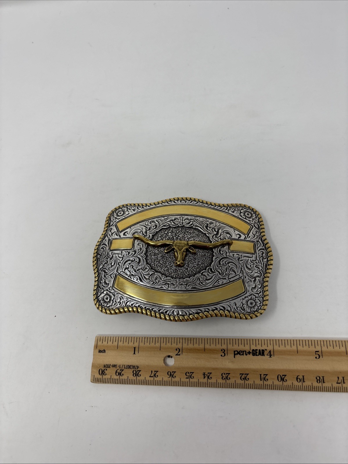 Crumrine Western Rectangle LONGHORN SKULL Belt Buckle.