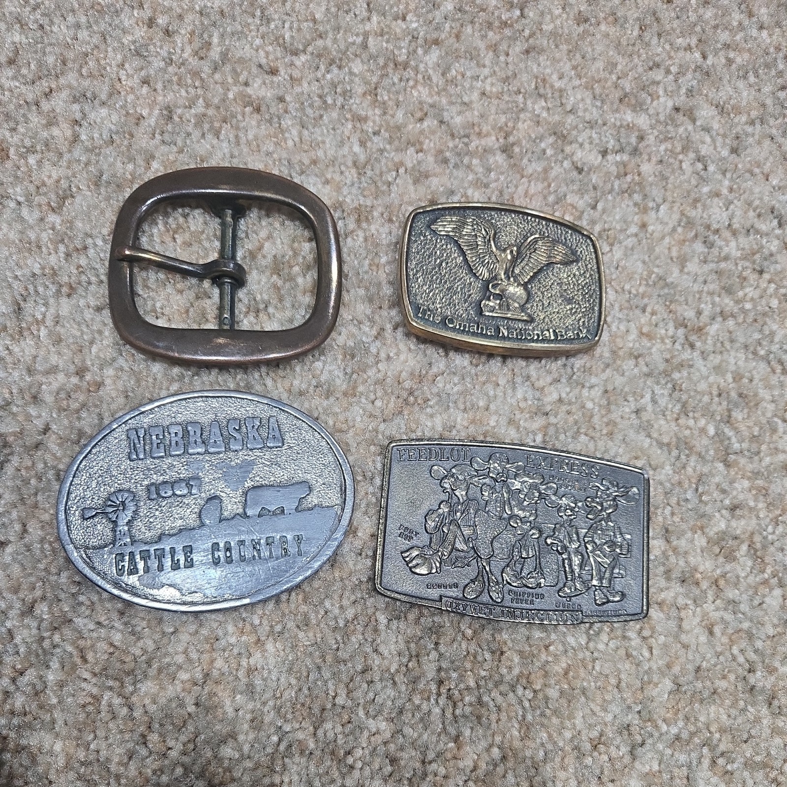 Lot Of 4 Belt Buckles Brass, Metal