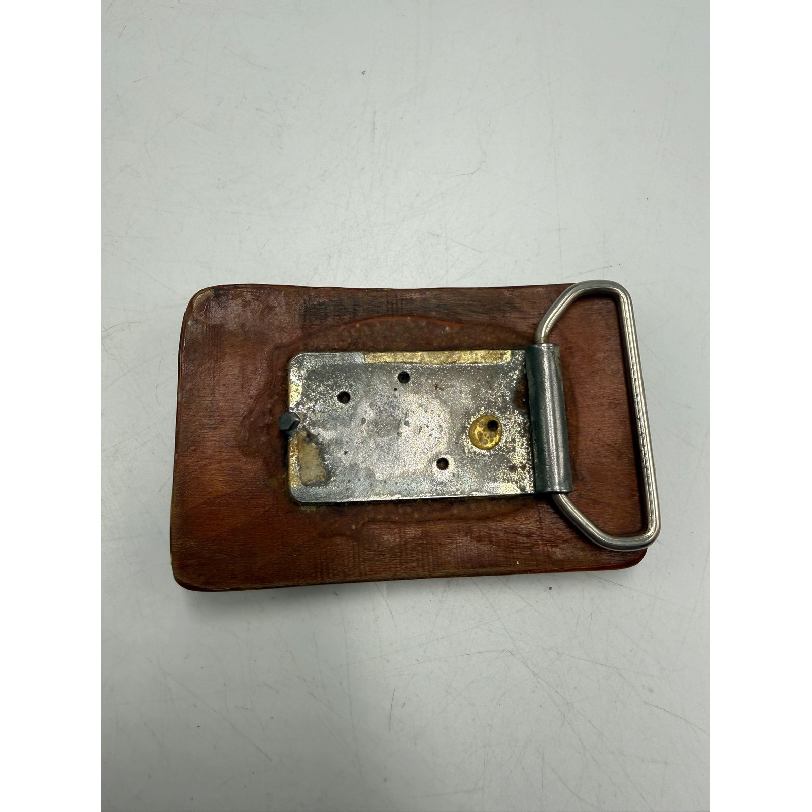 Vintage Handmade Wood Belt Buckle Rectangular Rustic Western Brown Boho