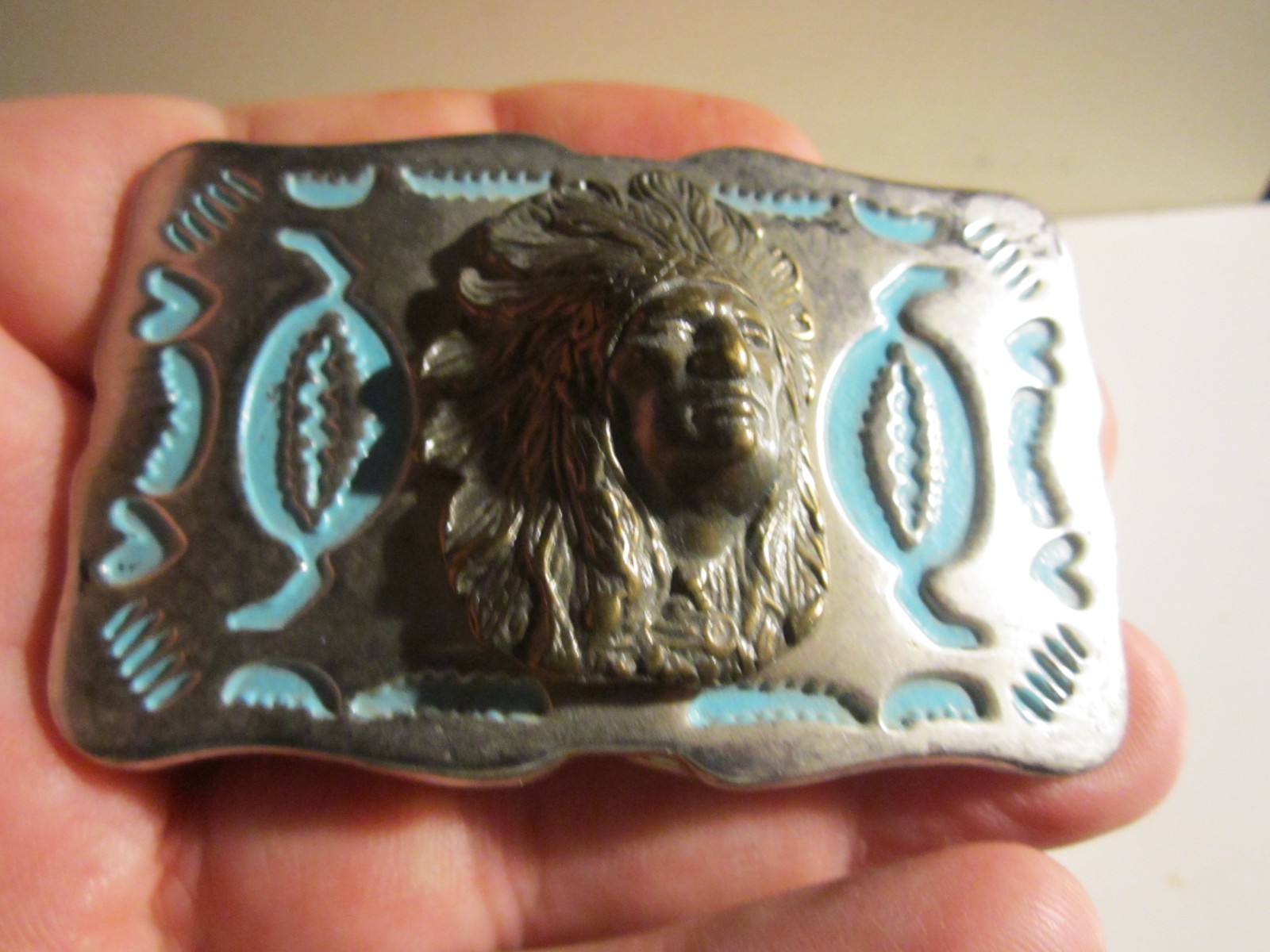 VINTAGE AMERICAN NATIVE INDIAN BELT BUCKLE HIGH RELIEF – GW-26