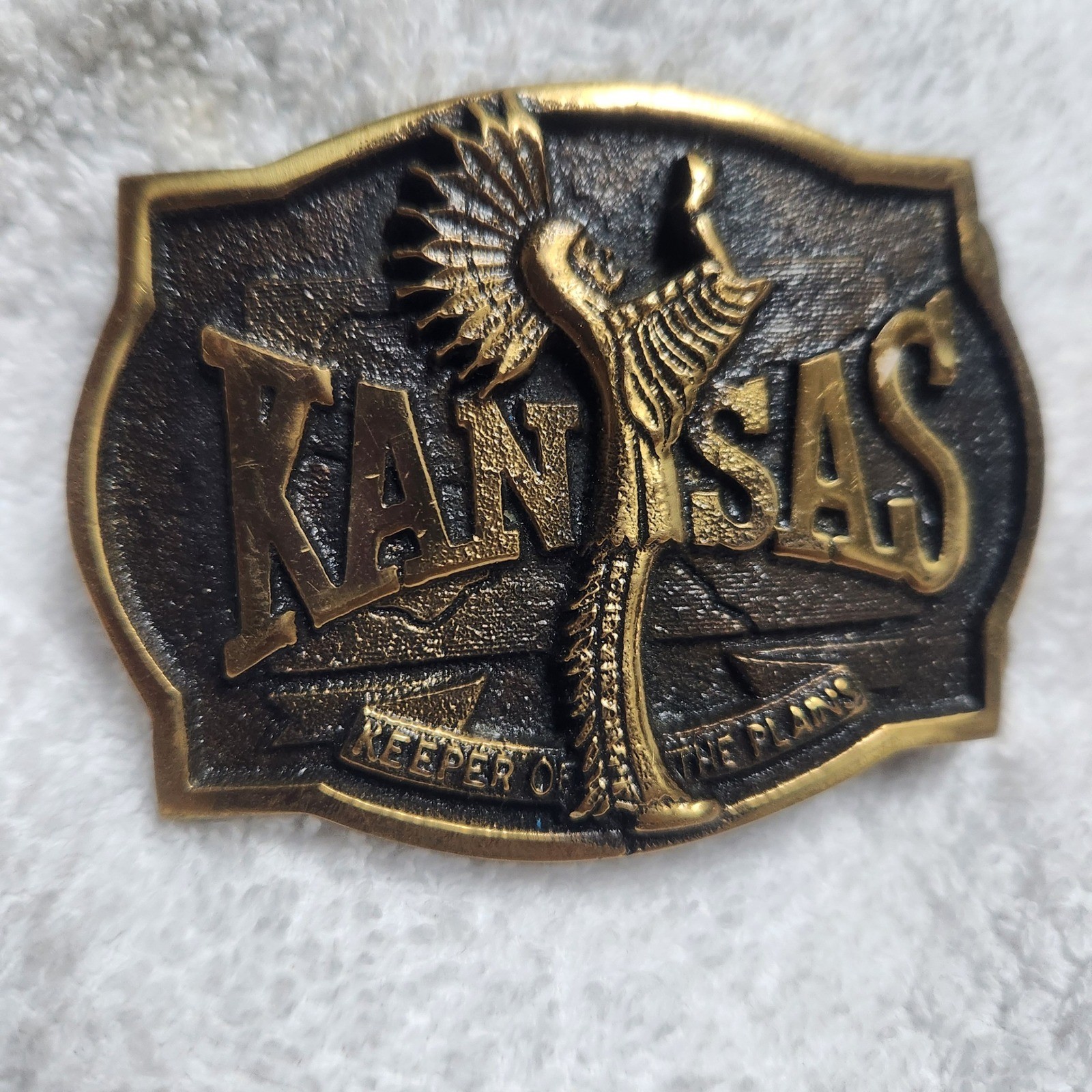 Kansas Keeper of the Plains Belt Buckle Bergamot Brass Works BB-0067 Vintage