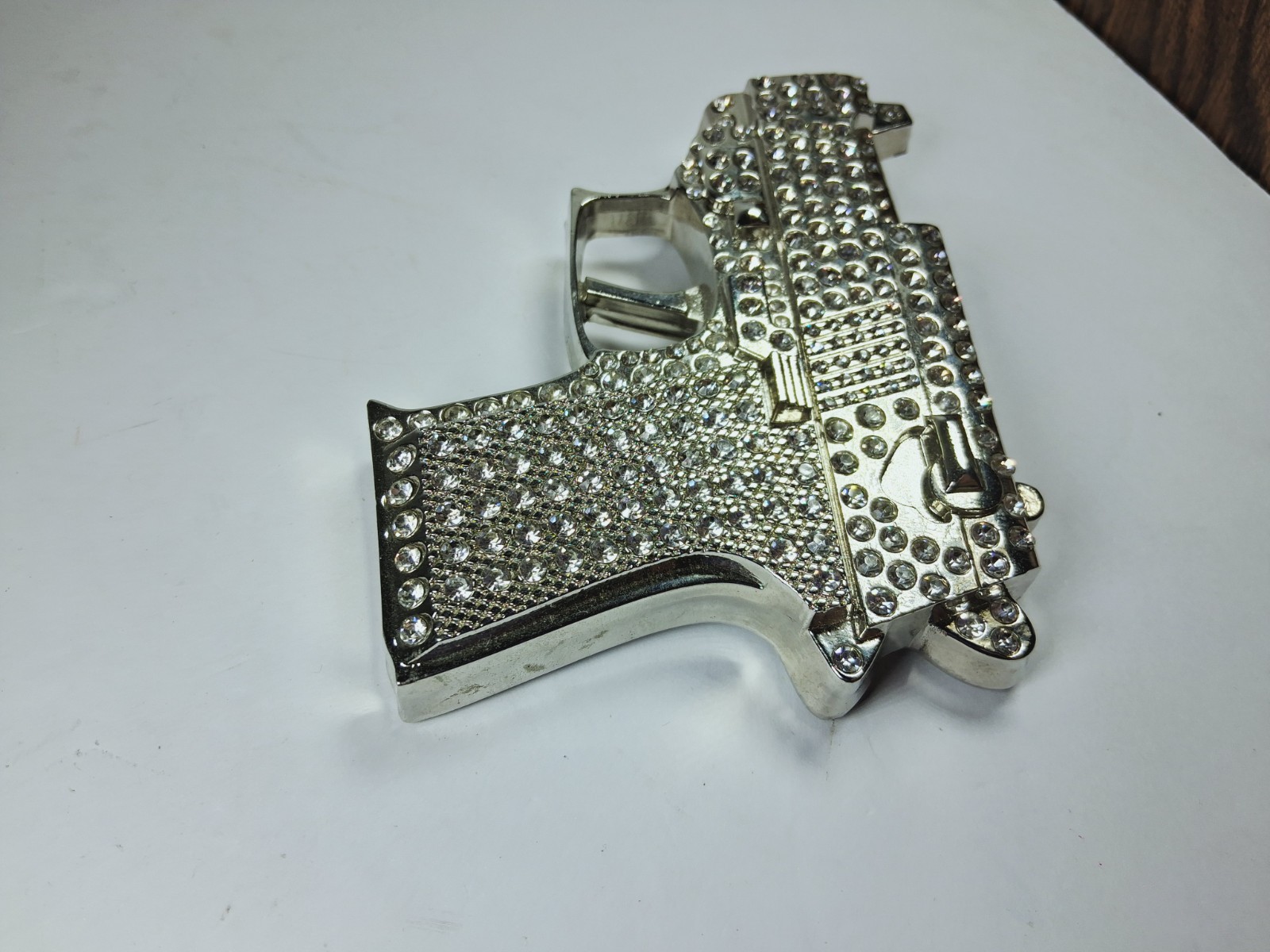 Silver Metal Belt Buckle Western Cowboys Rhinestone Bling Pistol Style