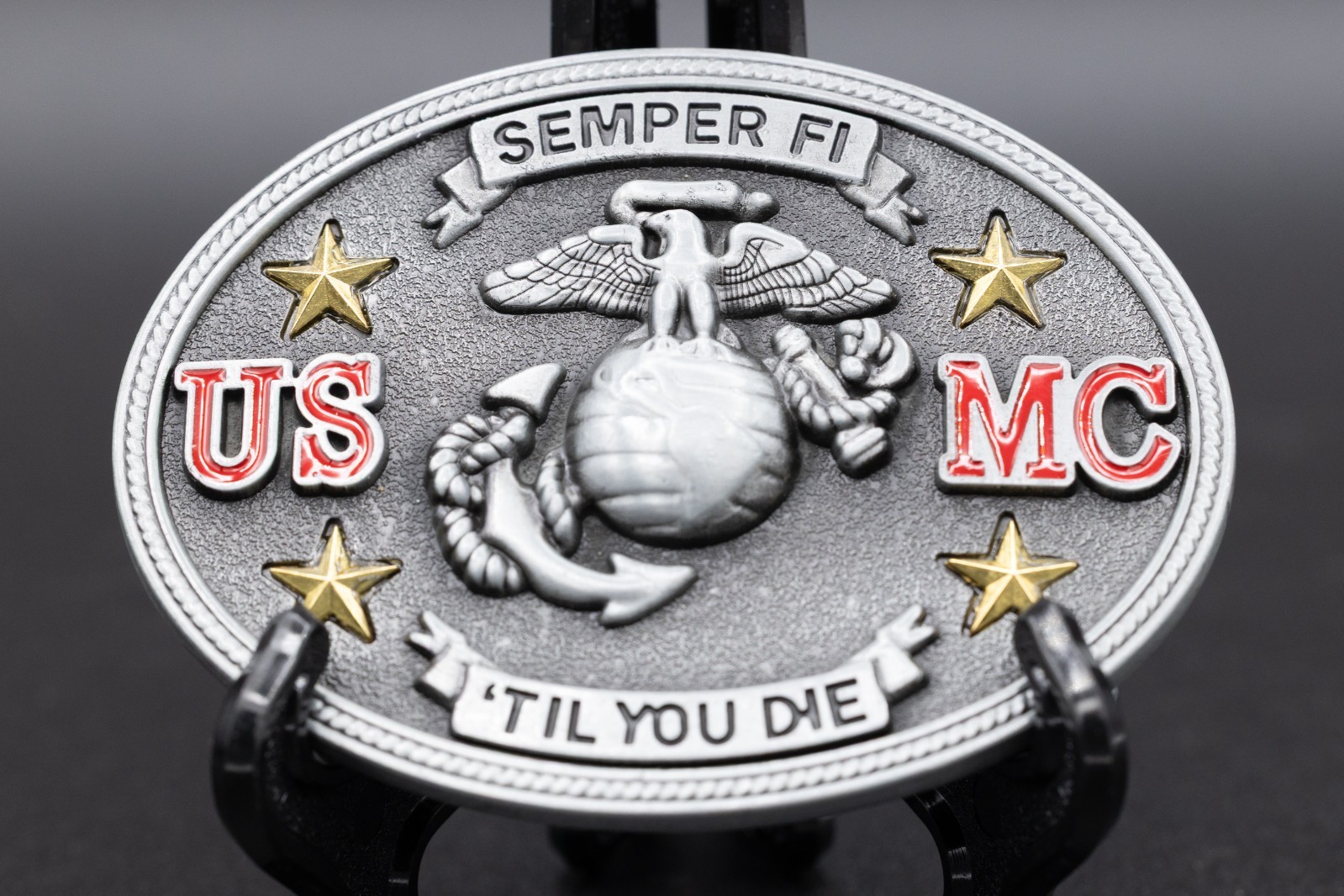 USMC Belt Buckle US Marine Corps Semper Fi Til You Die Eagle Globe Anchor Oval