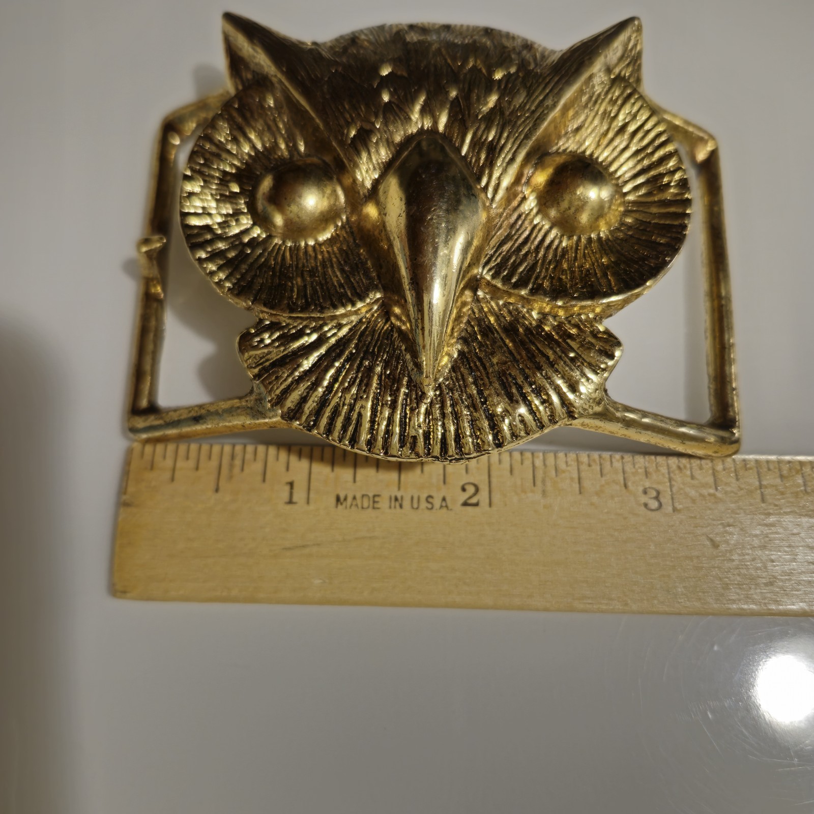 Vintage Brass Owl Belt Buckle Double Sided Boho Hippie 70s Spirit Animal
