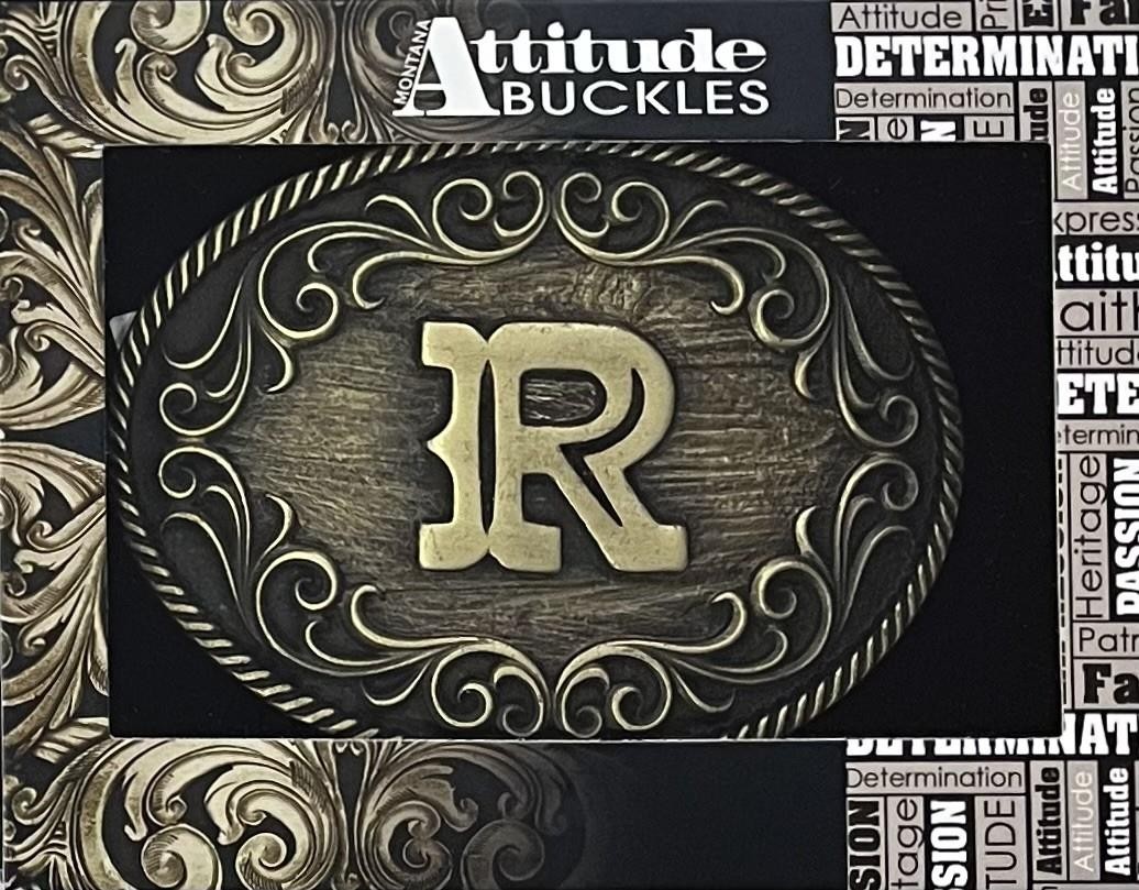 Montana Silversmiths Attitude Filigree Initial R Western Oval Belt Buckle