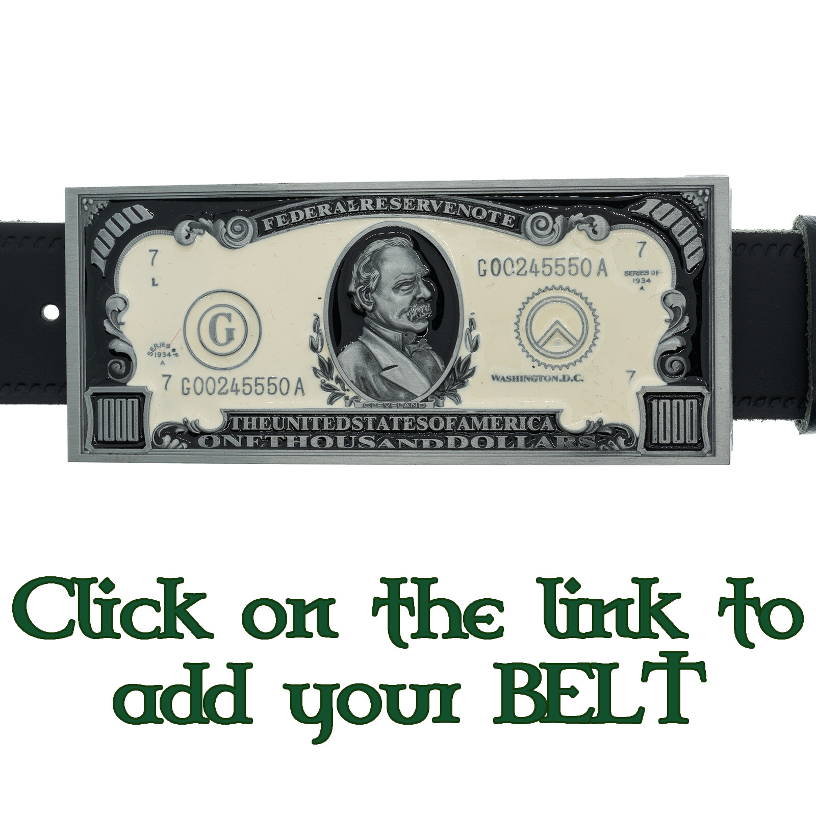$1000 Thousand Dollar Bill American US currency Novelty Belt Buckle Money