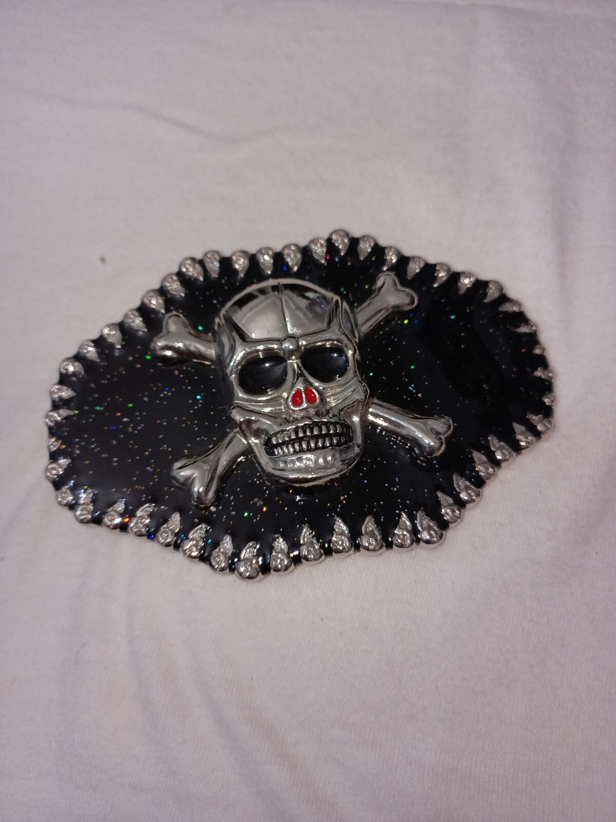 Large Skull And Bones Belt Buckle Silver Chrome Black