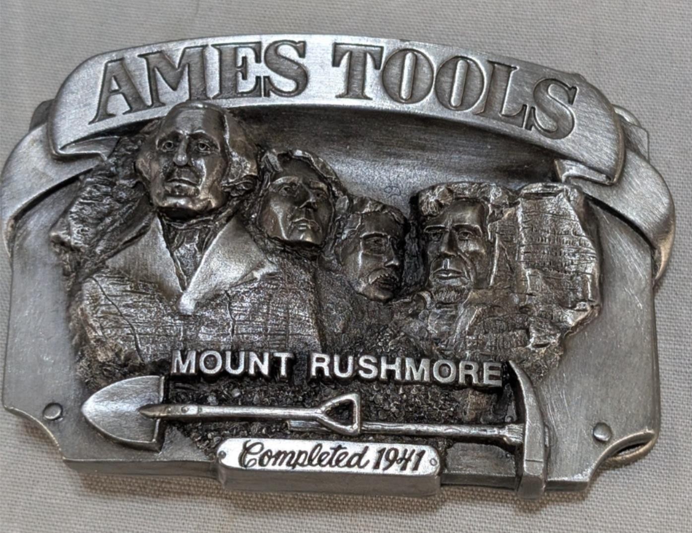 Nice 1987 Siskiyou Ames Tools Mount Rushmore Belt Buckle w Blue Pouch #85 Ltd Ed