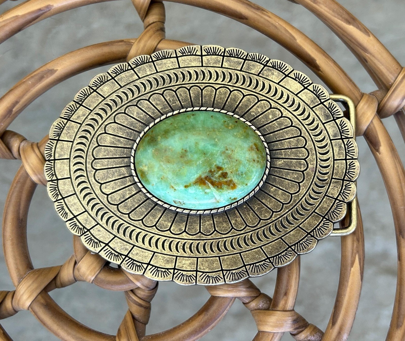 Teal Turquoise Stone Belt Buckle Western Cowboy Style Fits 1.5 Inch Strap