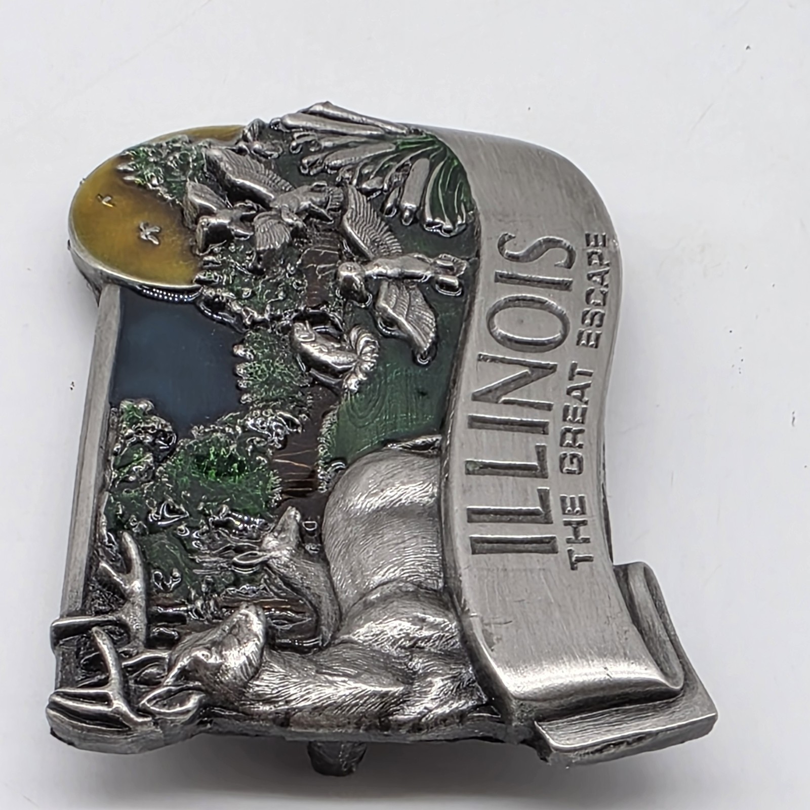 Vintage Collectible 1984 ILLINOIS Pewter and Enamel Belt Buckle by Bergamot