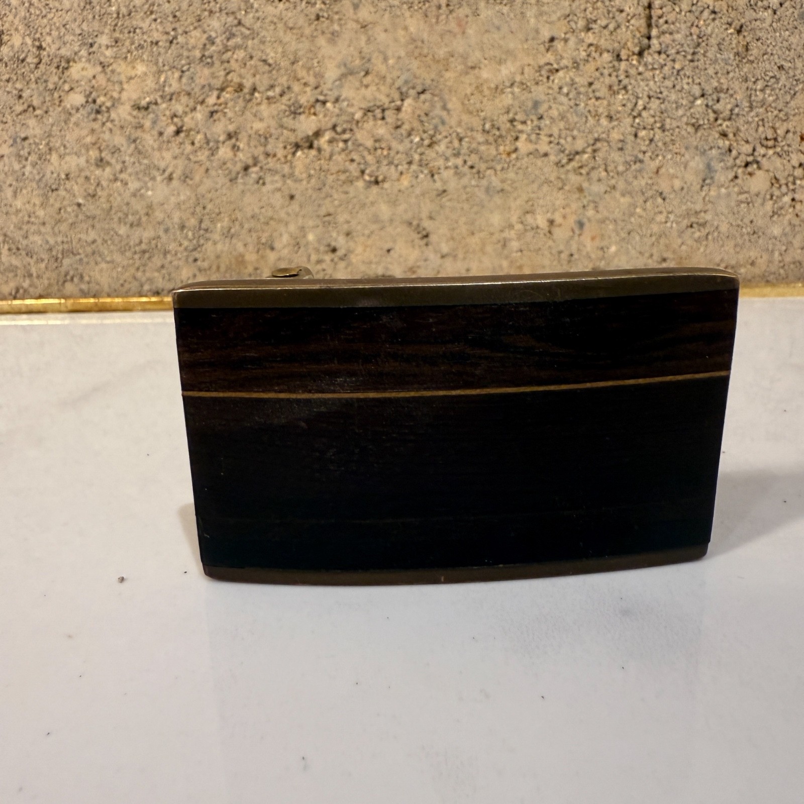 Mid Century Modern Kenneth Reid Buckle Dark Wood Thin Line Brass