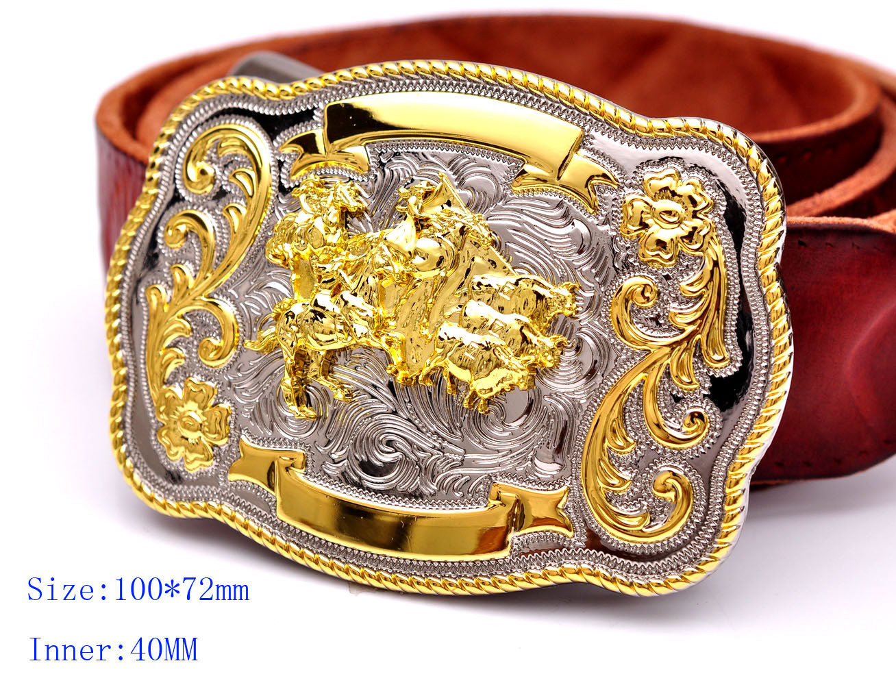 Men Bulls Ride Rodeo Flower Long Huge Rodeo Big Western Cowboy Shine Belt Buckle