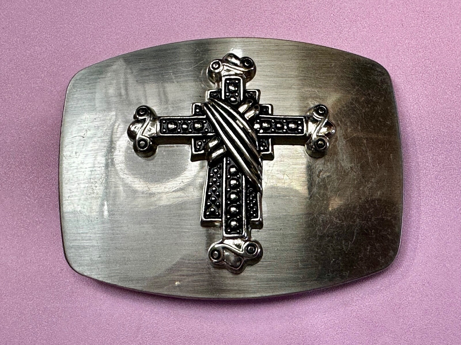 Gothic Medieval Style Ornate Cross Raised On Silver Color Belt Buckle