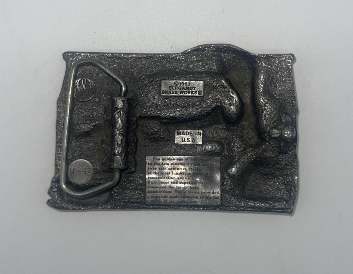 Bergamot Brass Works 1983 Locomotive 33 Belt Buckle Enameled Belt Train Railroad