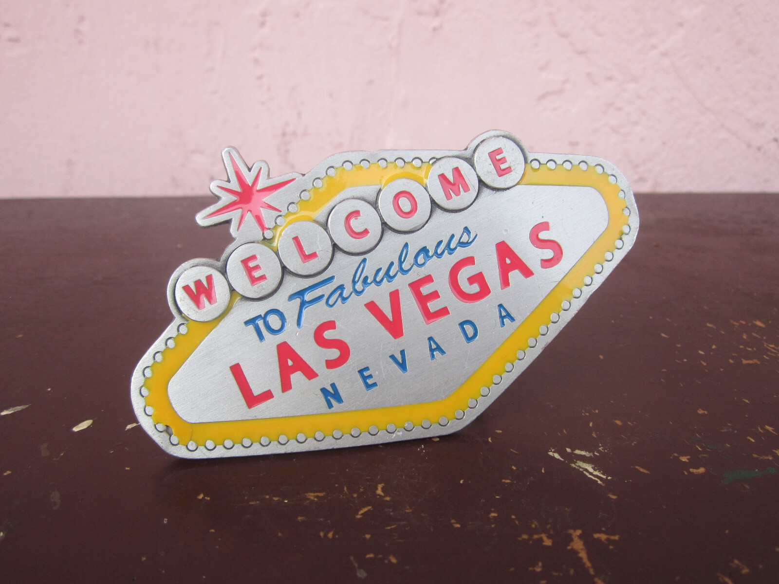 2003 Las Vegas Belt Buckle Pewter Welcome to Fabulous Nevada Drive Carefully