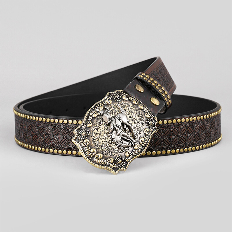 Floral Embossed Western Cowboy Leather Mens Belt Rodeo Mens Casual Leather Belt