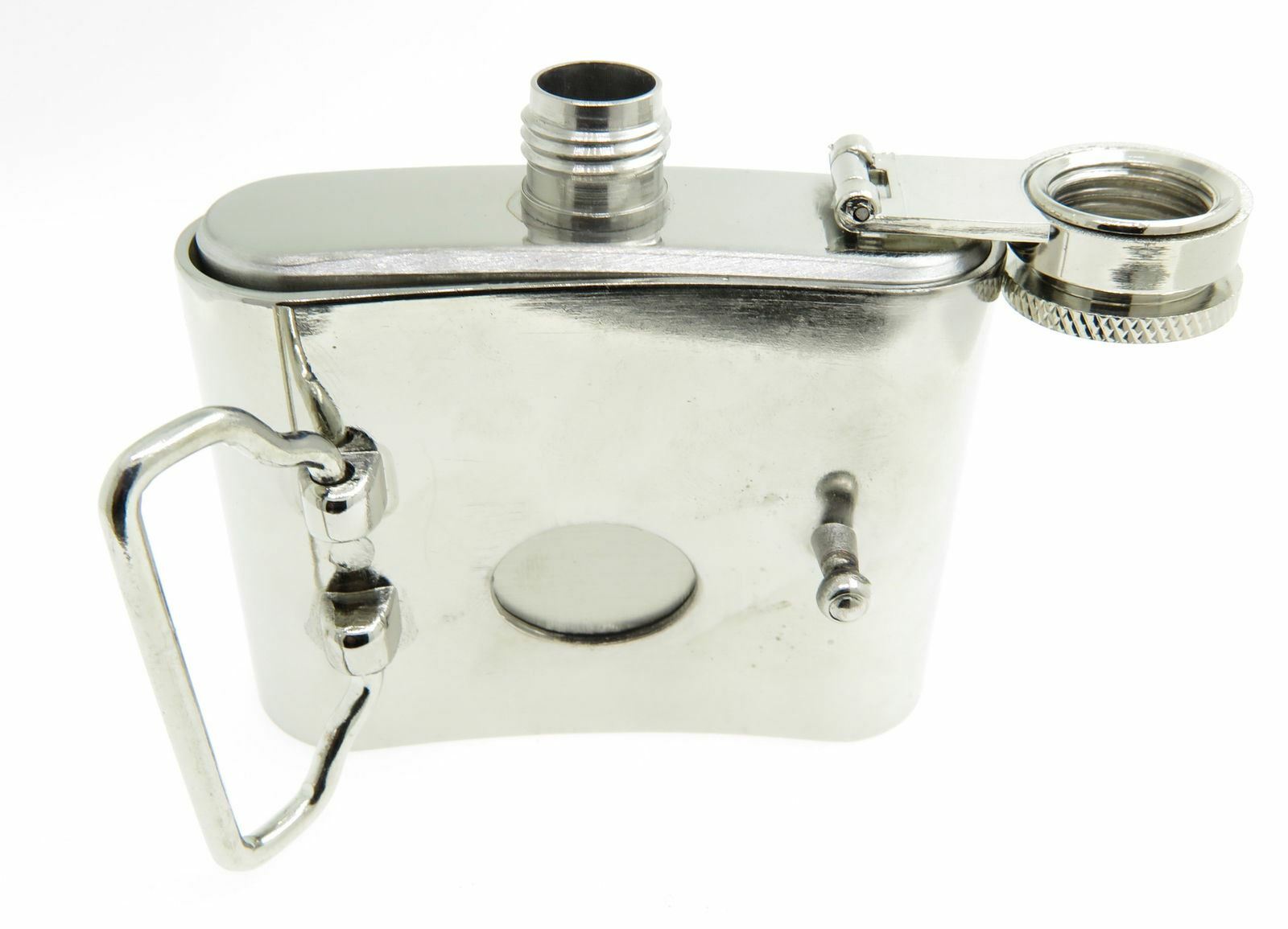3oz. Howling Wolf Stainless Steel Flask Metal Removable Concealed Belt Buckle