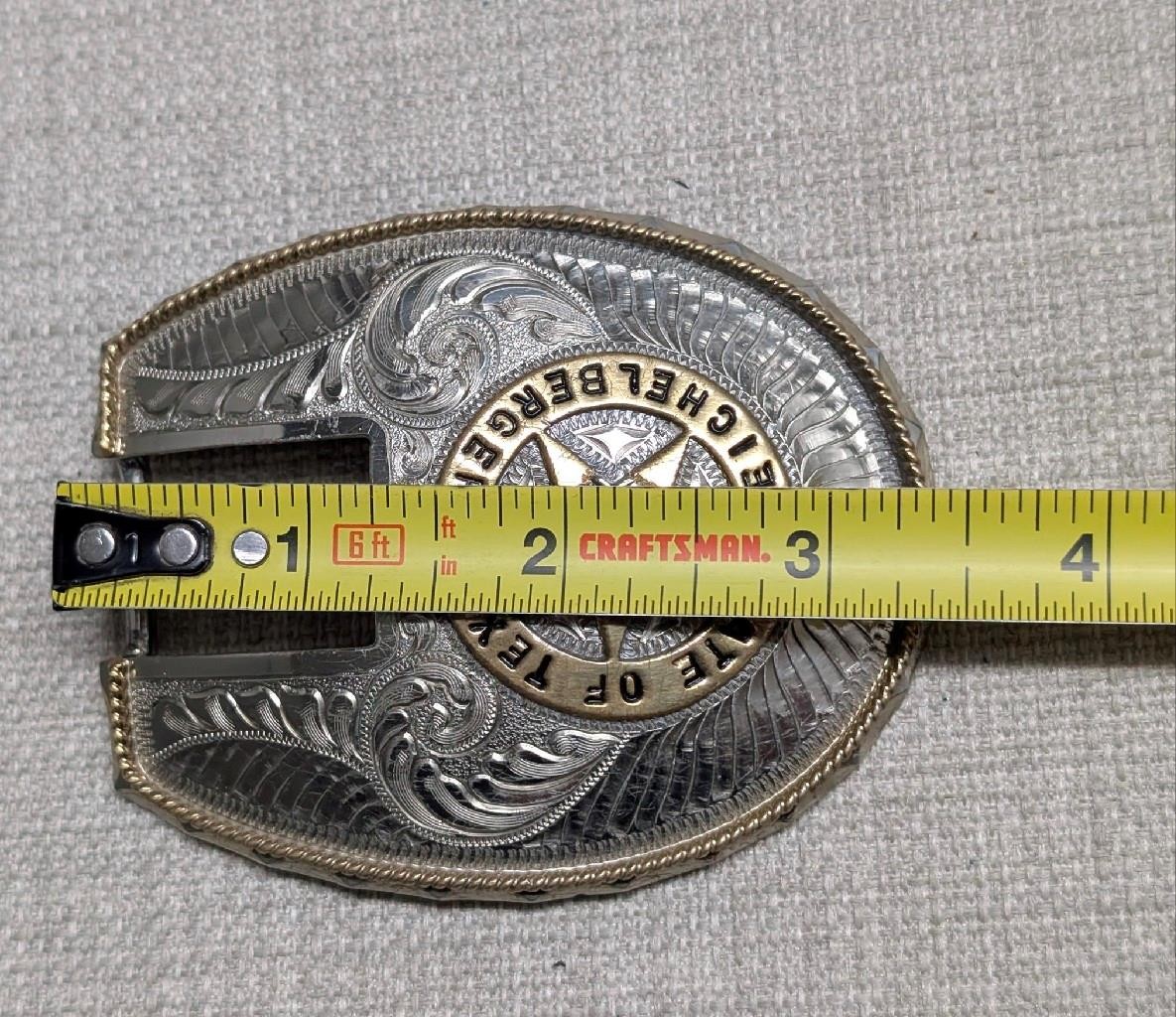 vintage 4PC belt buckle TEXAS custom made GERMAN SILVER nickel silver WESTERN