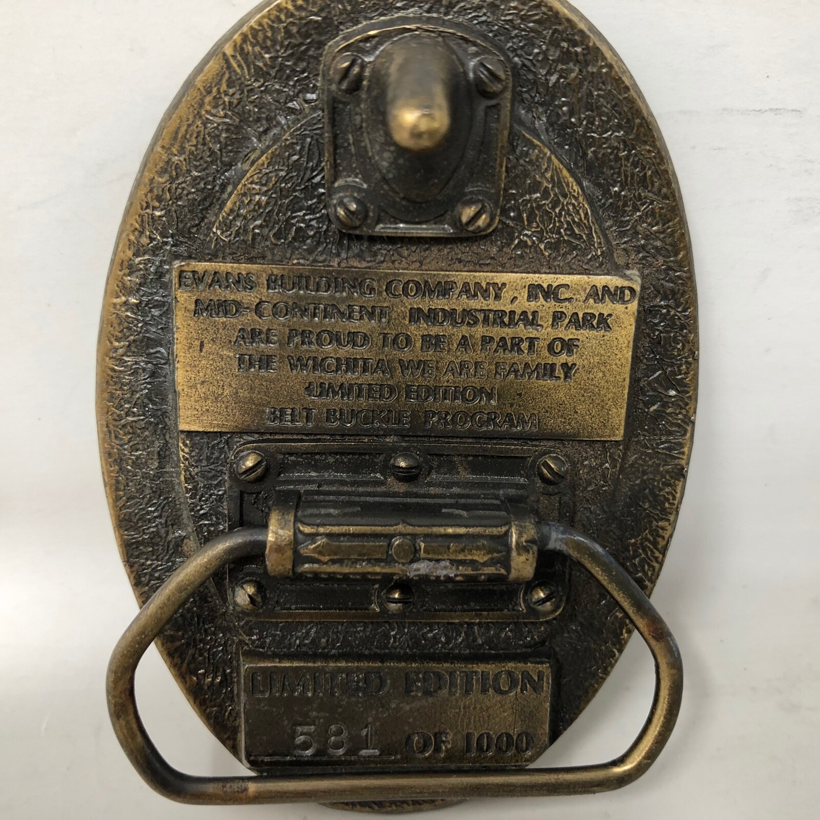 VTG Evans Building Construction Wichita Belt Buckle We Are Family Mid Continent
