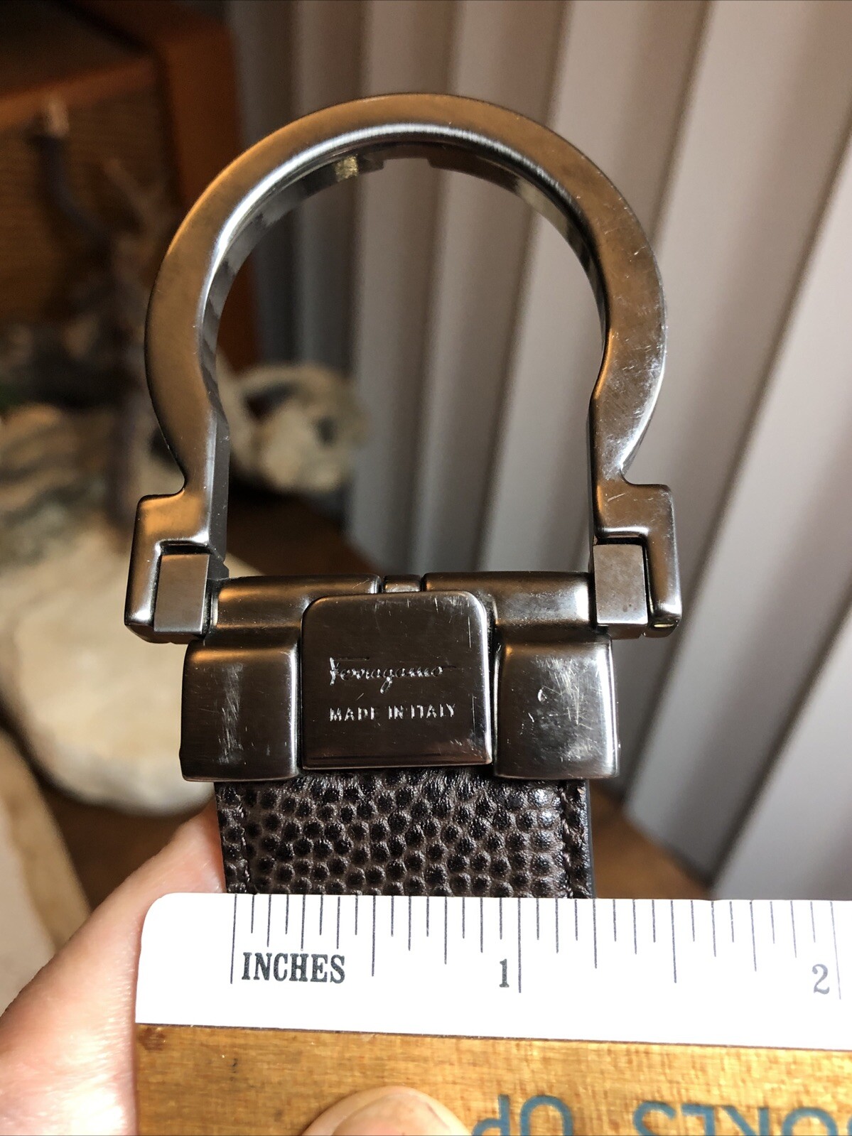 Salvatore Ferragamo Gun Metal tone Buckle black Brown leather removable belt