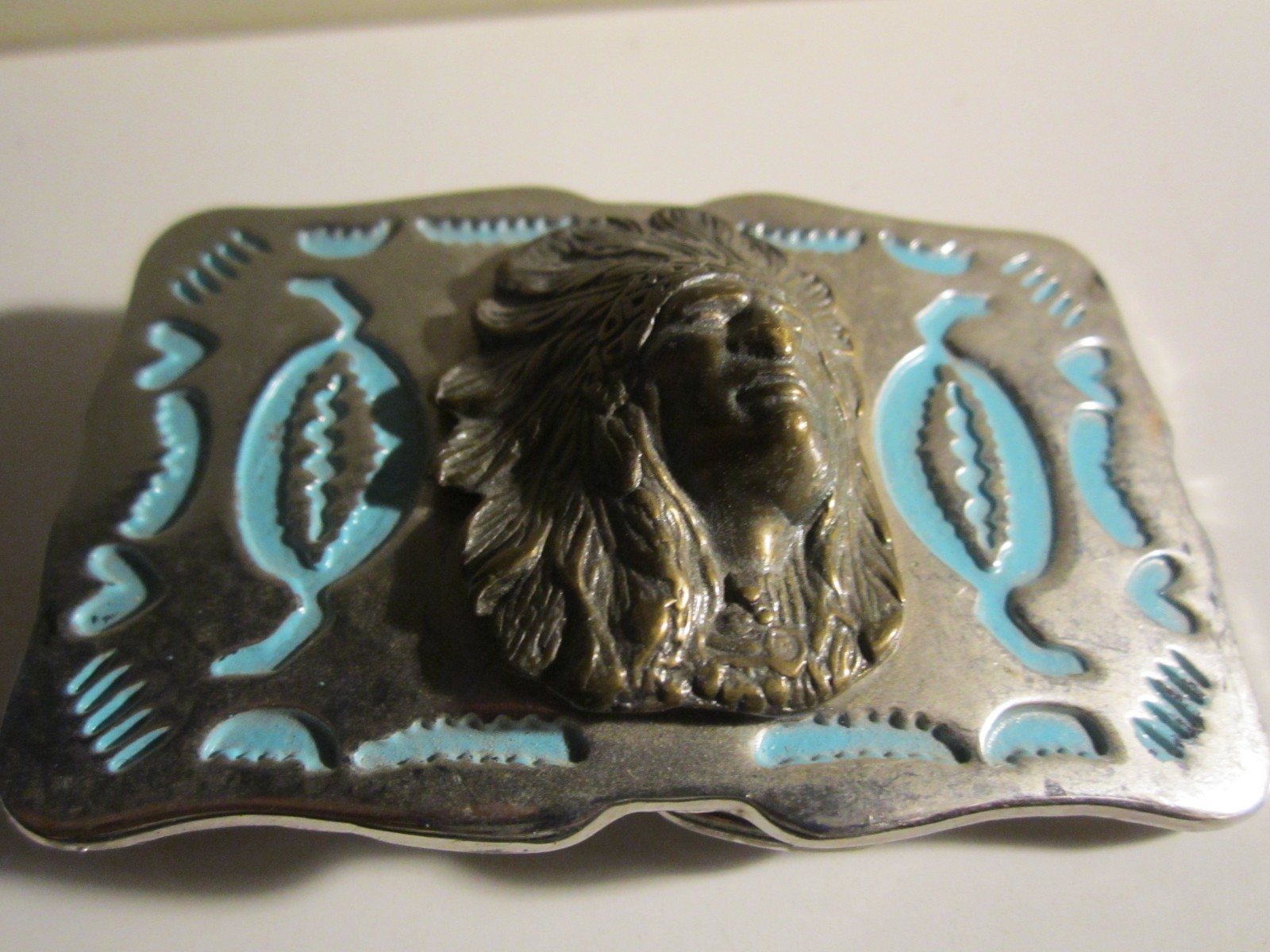 VINTAGE AMERICAN NATIVE INDIAN BELT BUCKLE HIGH RELIEF – GW-26
