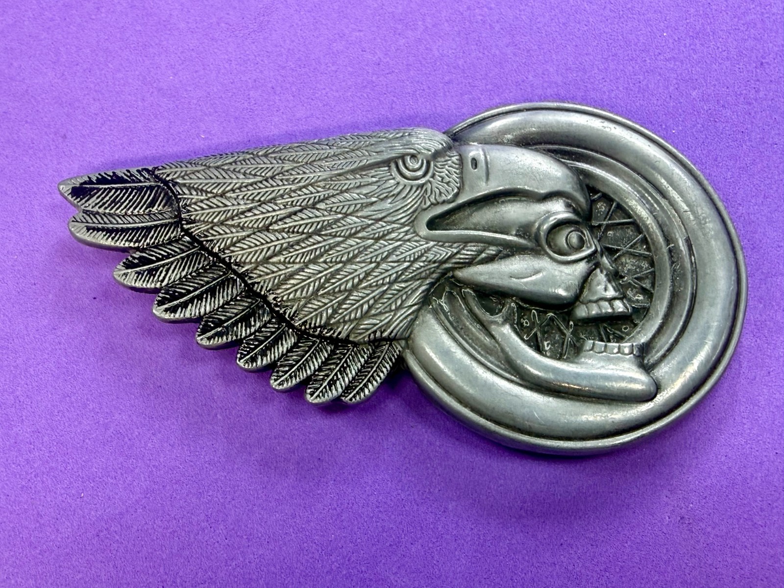 Eagle Head Wing Skull Motorcycle Wheel Rim Biker Punk Vibe Belt Buckle