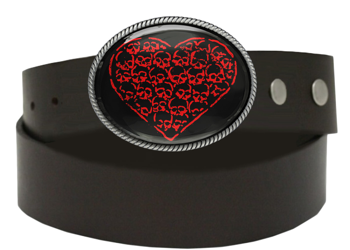 Red Heart Belt Buckle – Gothic Skull Handmade Silver Buckle – 368