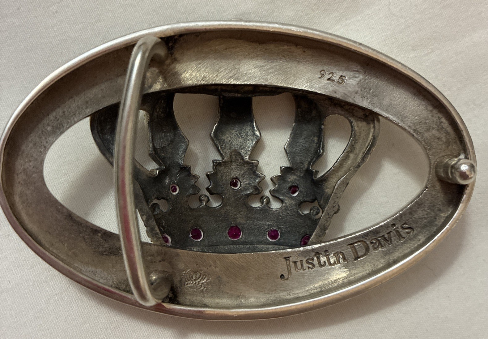 Vintage Rare Justin Davis Crown 925 Sterling Belt Buckle with stones