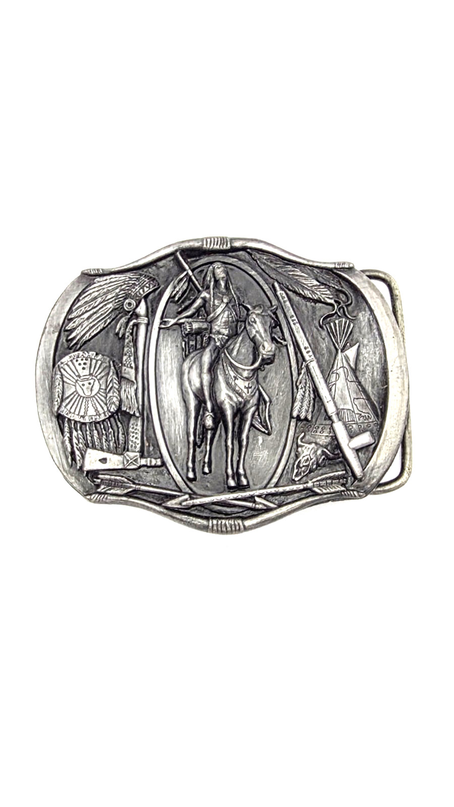 Vintage 1984 Bergamot Brass Works Native American Horse Rider Belt Buckle