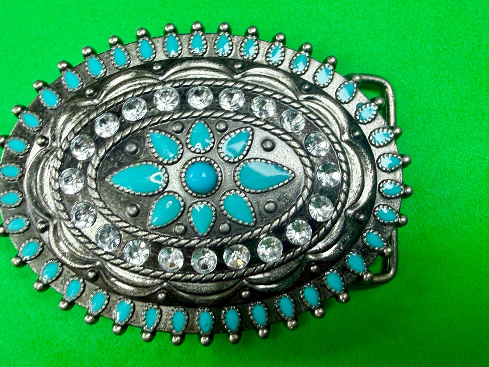 Southwestern Flower Turquoise Enamel Western Cowboys Cowgirls Belt Buckle