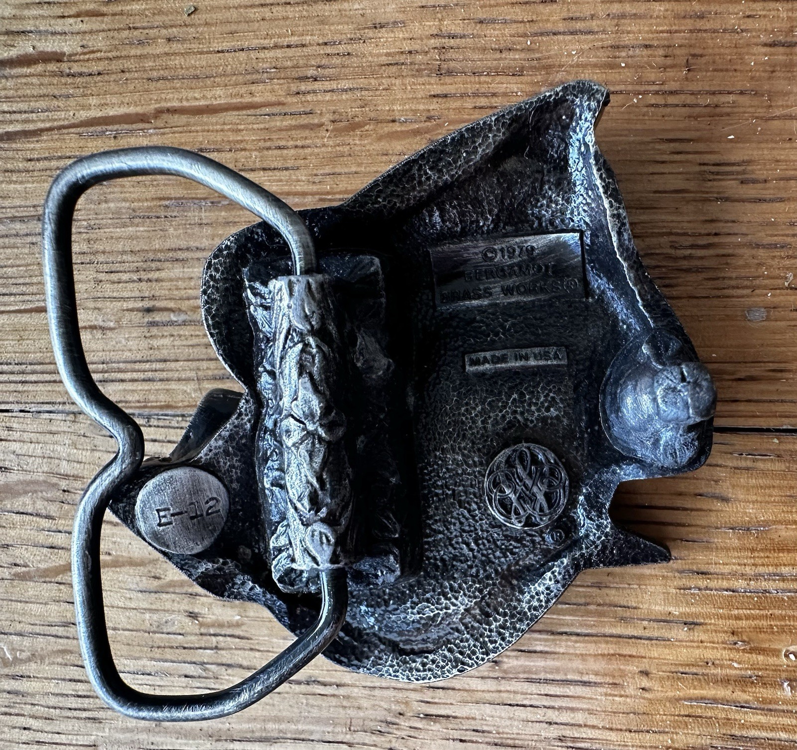 Vintage 1979 Bergamot 2.5&Prime; x 2.5&Prime; Circular Saw Tool Brass Works Shop Belt Buckle