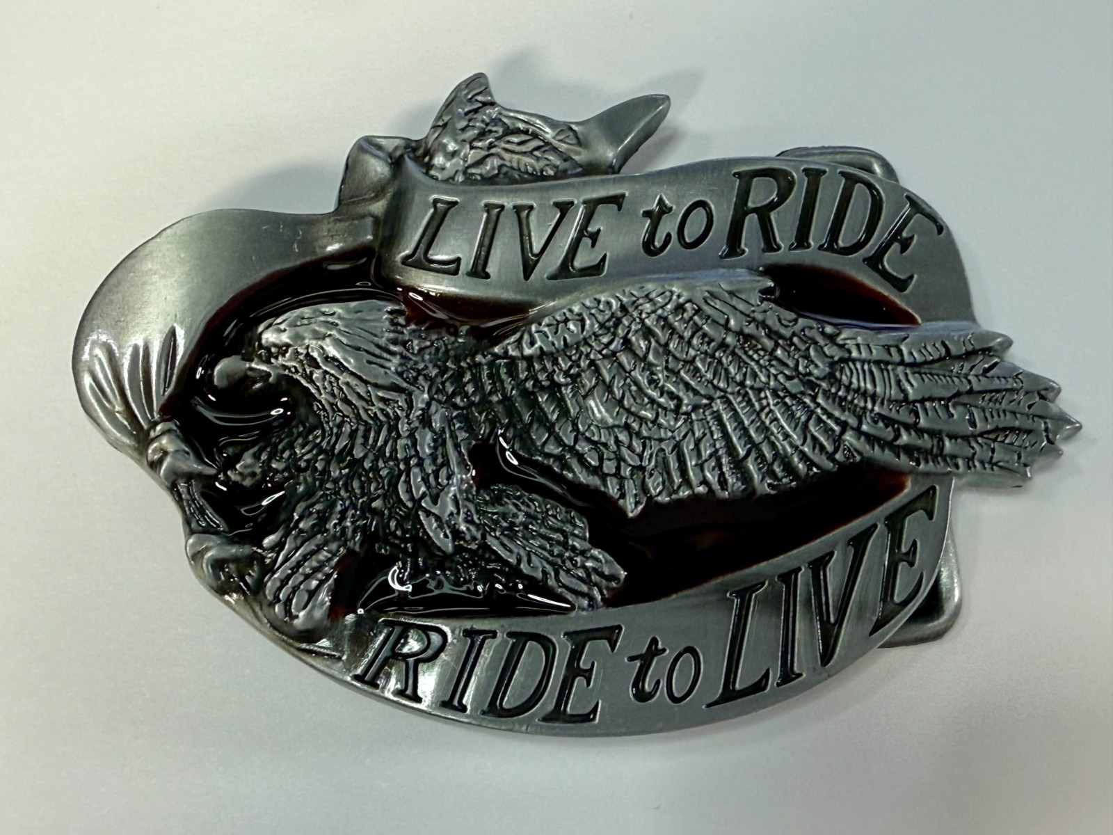 LIVE to RIDE, RIDE to LIVE Patriotic Eagle USA Motorcycle Bikers Belt Buckle