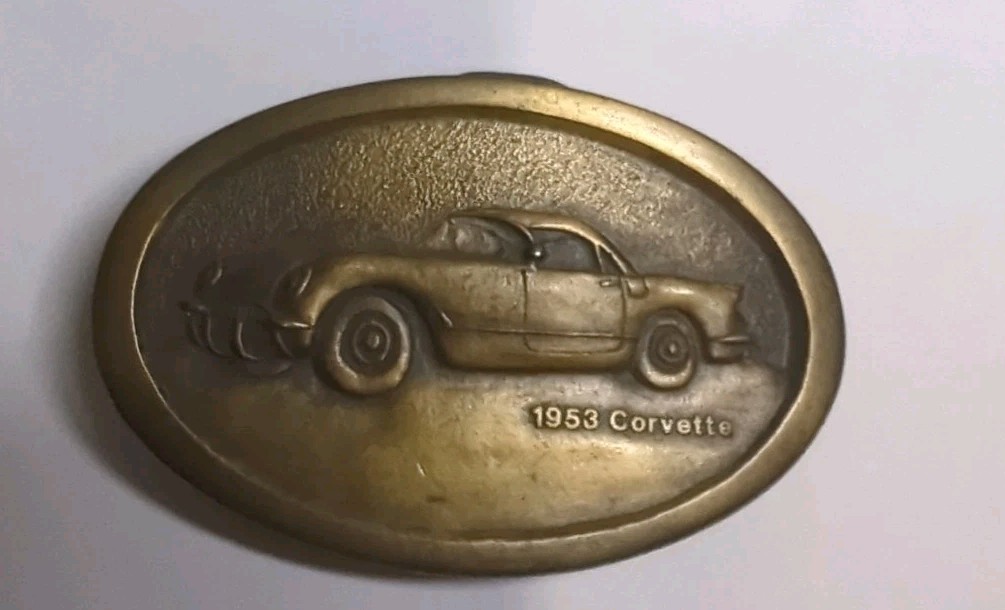 vintage 1953 CORVETTE belt buckle SOLID BRASS chevy 1970s western Automotive Car