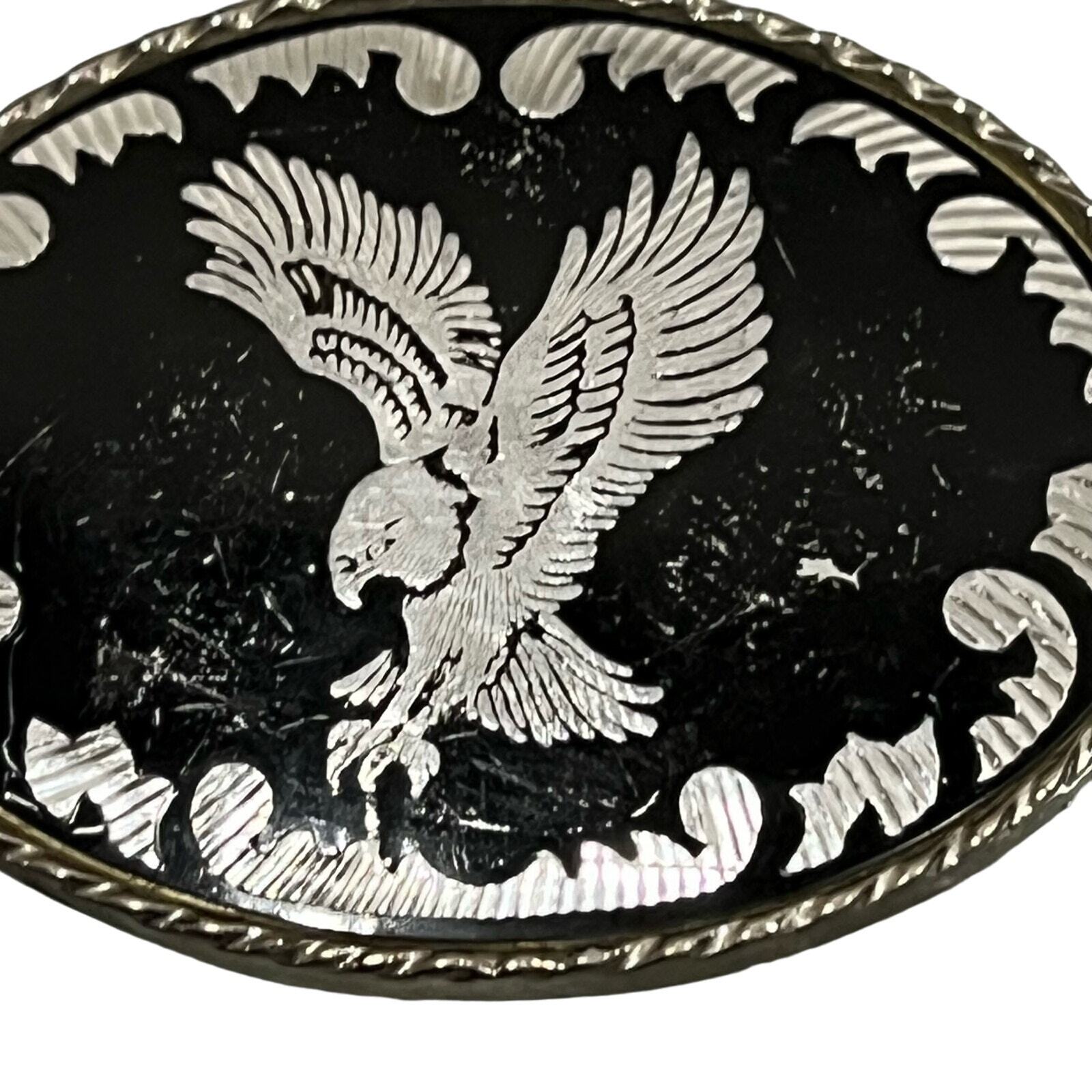 EAGLE vintage belt buckle silver and black USA made freedom strength