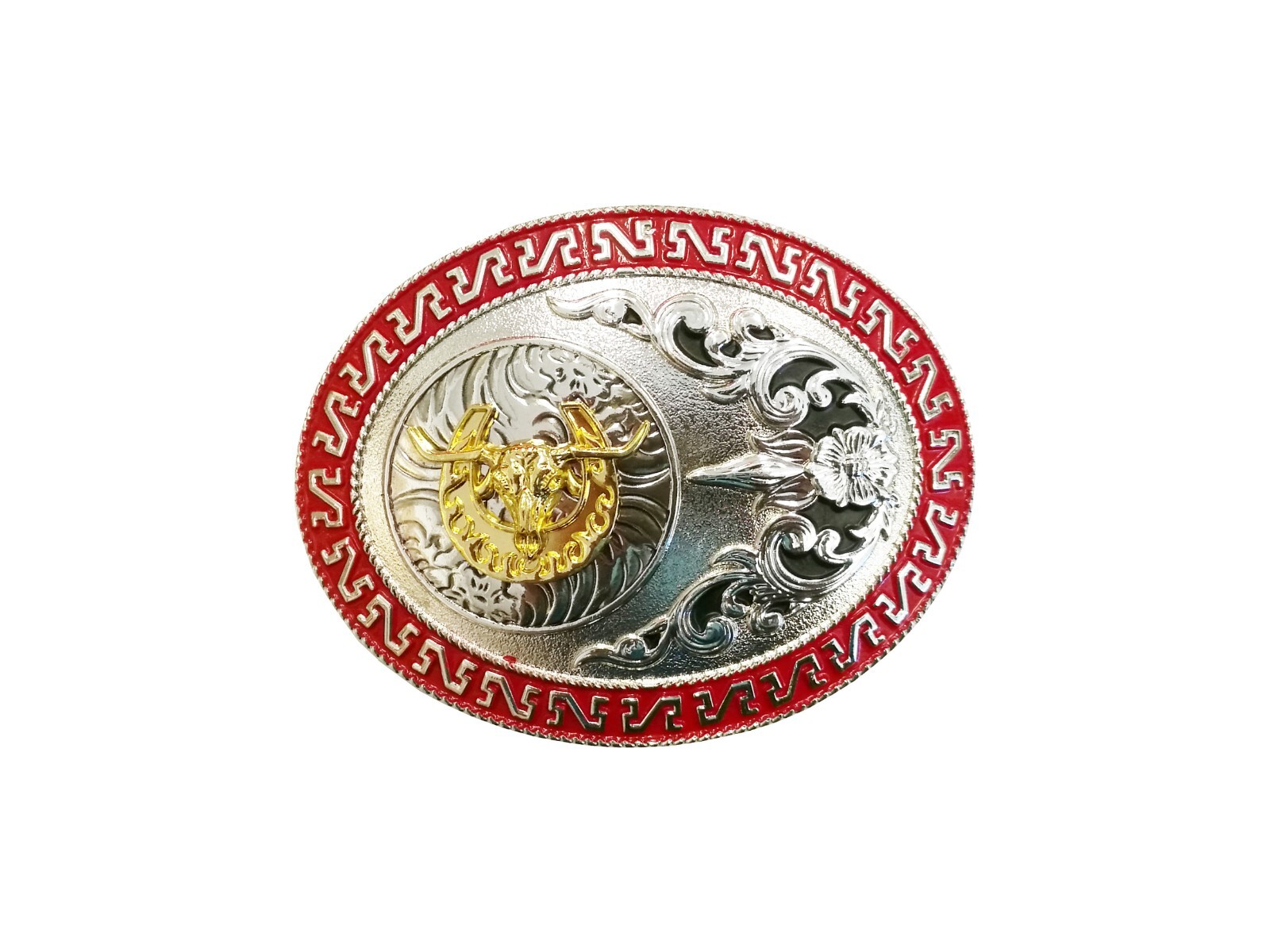 Western Buckle Gold Silver Red Longhorn Horseshoe Rodeo Bull Cowboy Fit 2 »