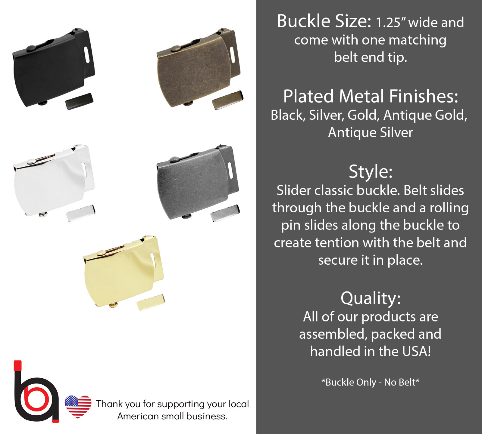 Build A Belt Replacement Military Style 1.25&Prime; Wide Buckle With Matching Belt Tip