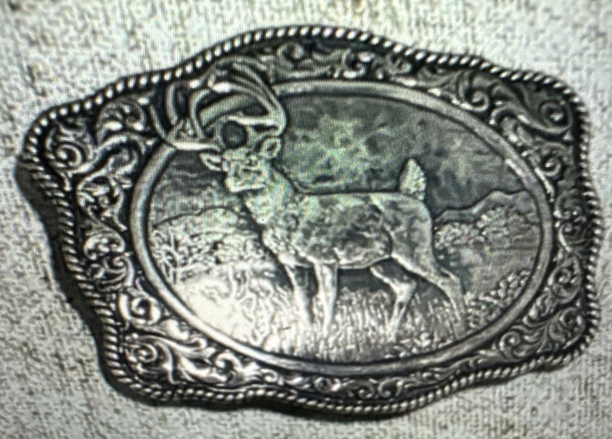 Crumrine Western Mens Silver Tone Belt Buckle Rectangle Buck Hunting Cowboy