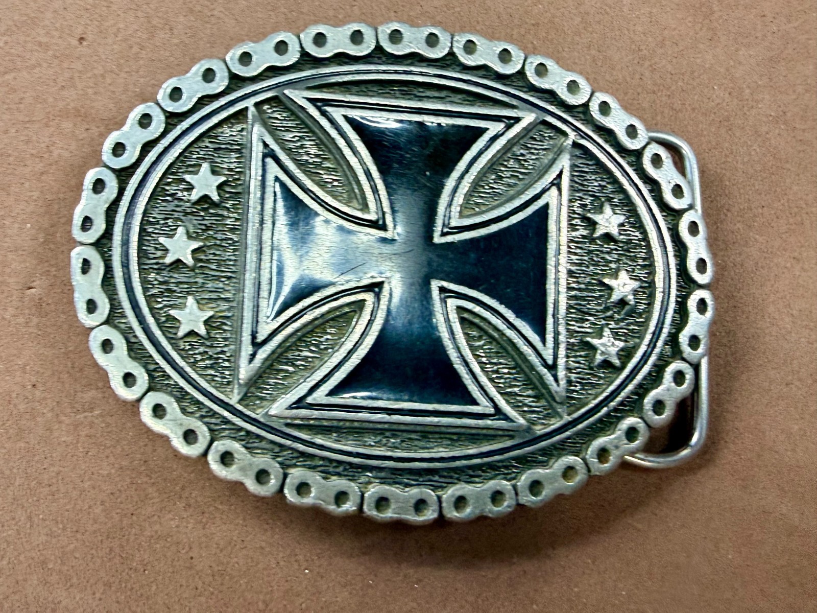 Maltese Celtic Iron Cross Chained Border Gothic Punk Biker Vibe EJC Belt Buckle