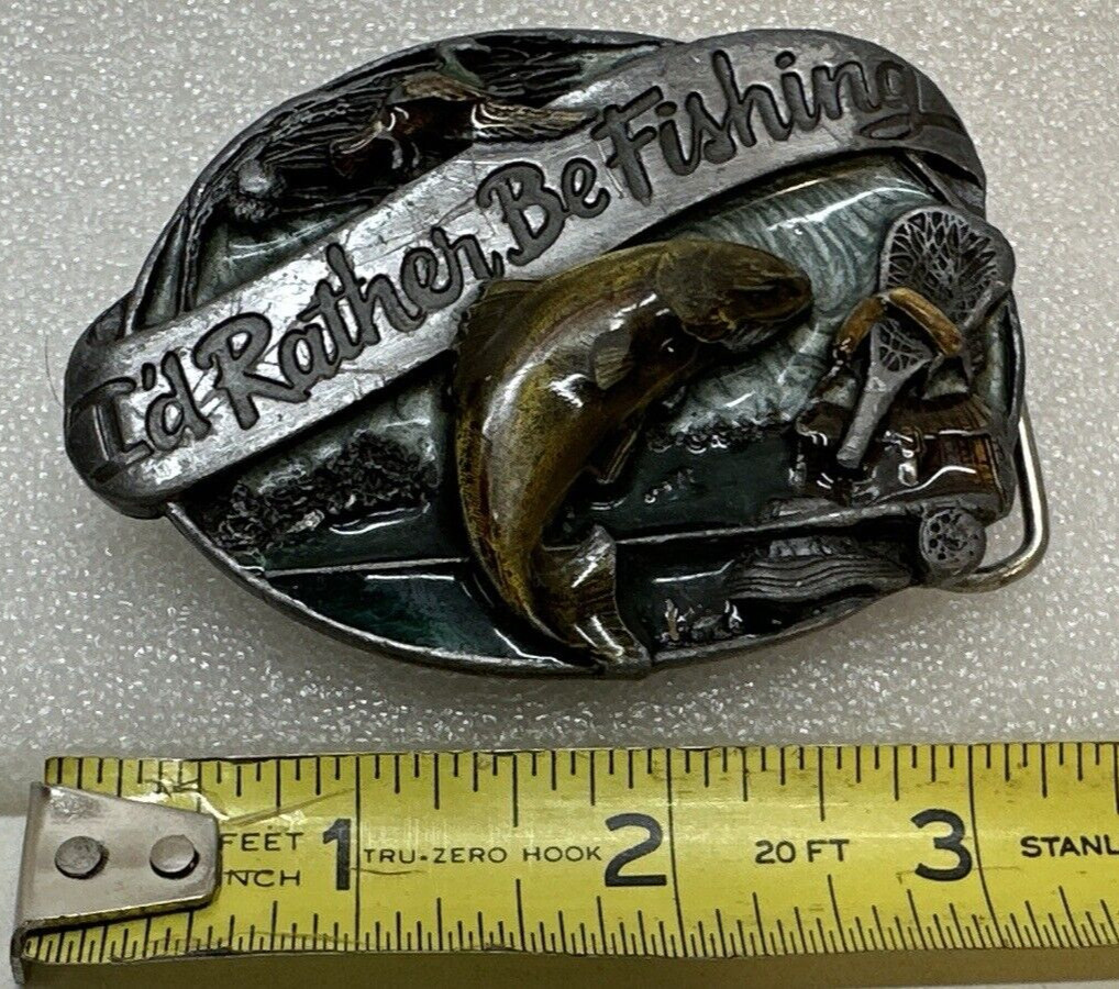 1985 Siskiyou Buckle Co. I&rsquo;d Rather Be Fishing Belt Buckle USA M-30 Enameled