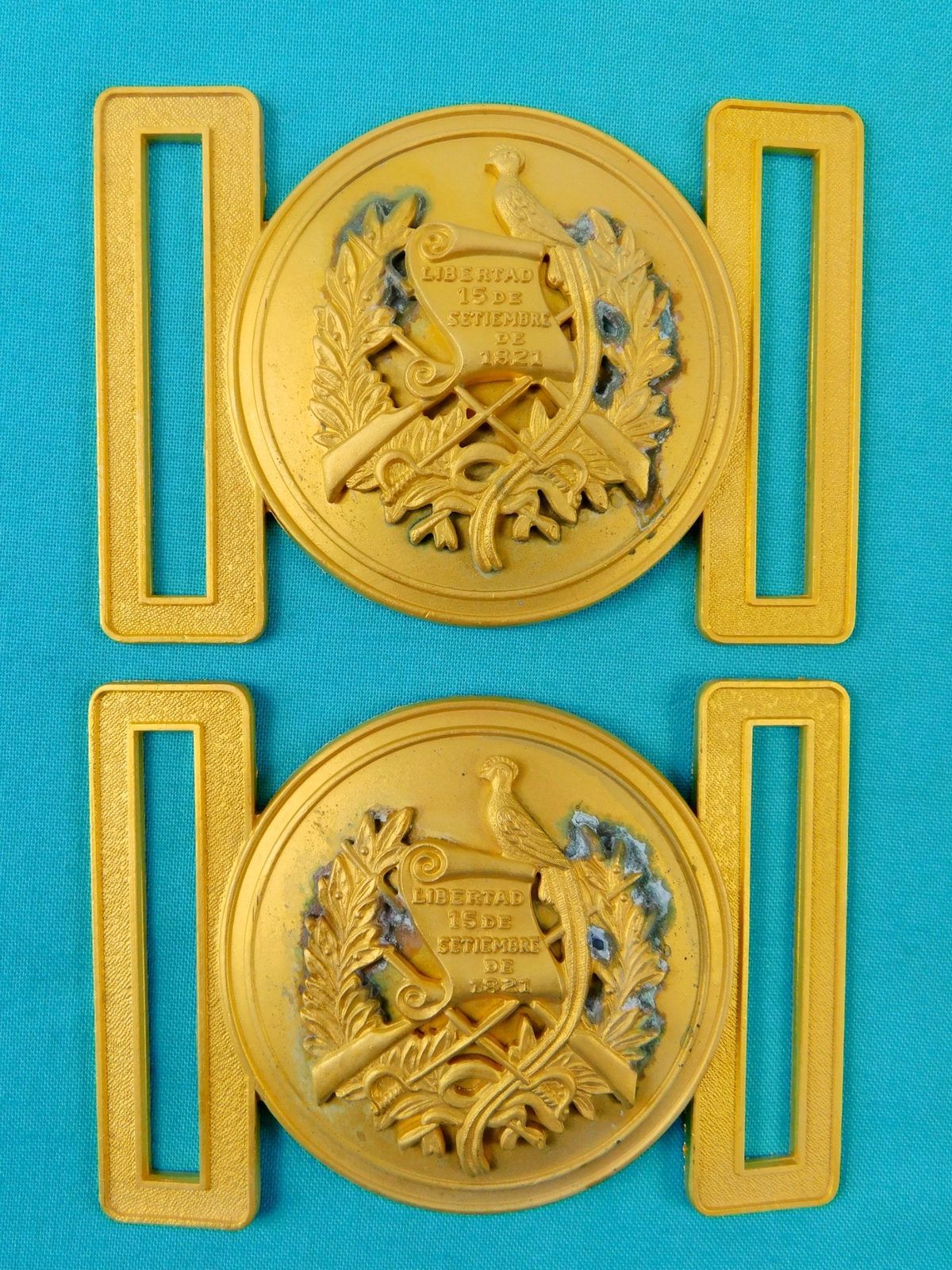 Set 2 US Guatemala Coat of Arms Gold Tone Military Army N.S. MEYER Belt Buckle L