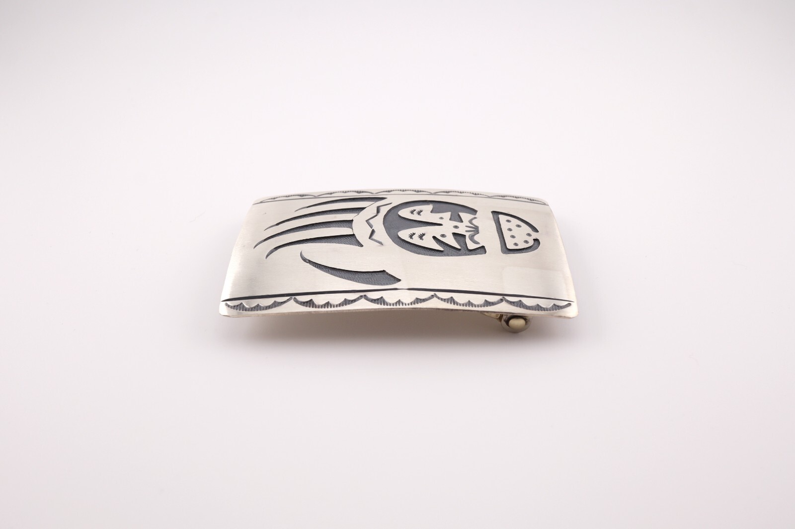 Navajo Belt Buckle Sterling Silver Bear Paw Overlay Signed Handmade Jewelry**