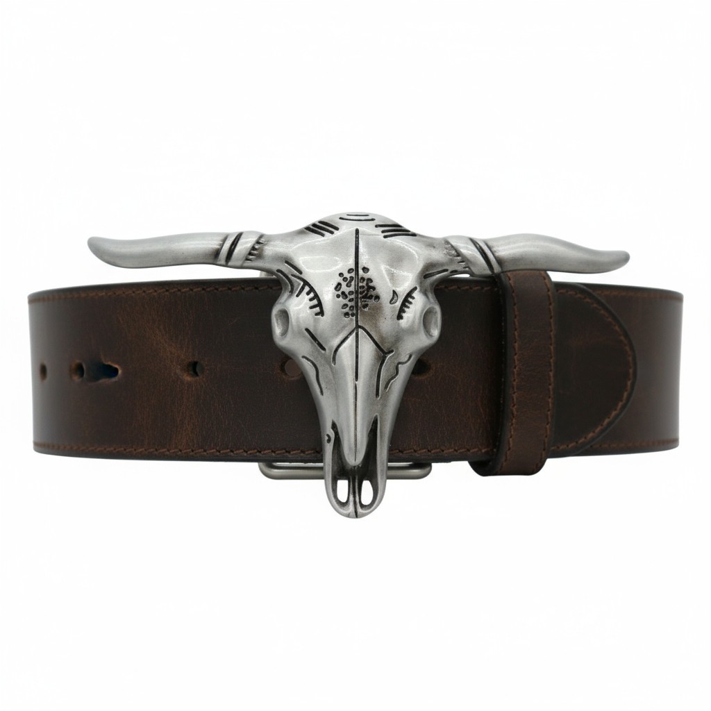 New Men Western Fashion Silver Metal Belt Buckle Long Horn Texas Cow Bull Skull