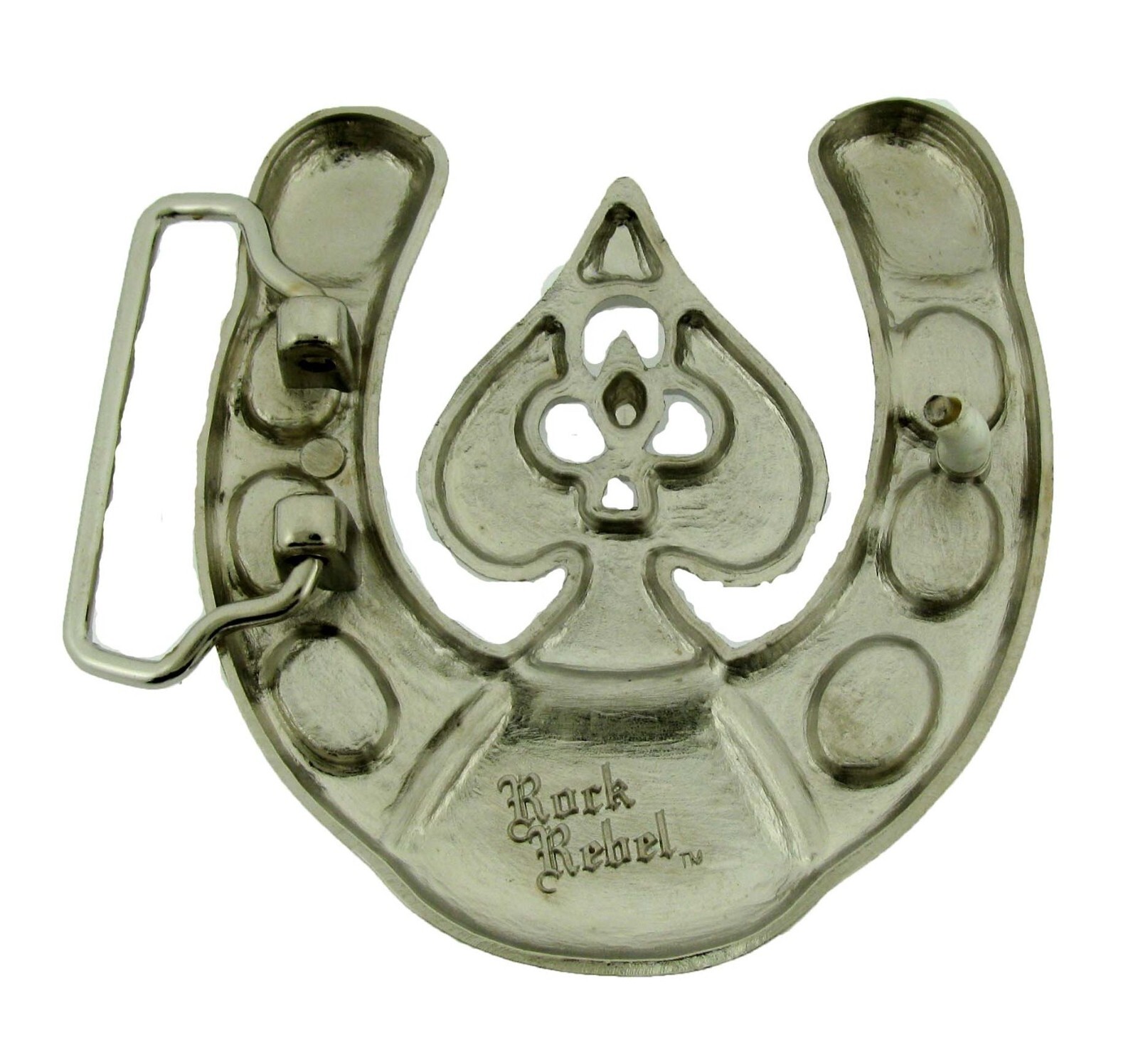 Lucky Horseshoe Spade Silver Chrome Metal Wedding Bride Rock Rebel Belt Buckle