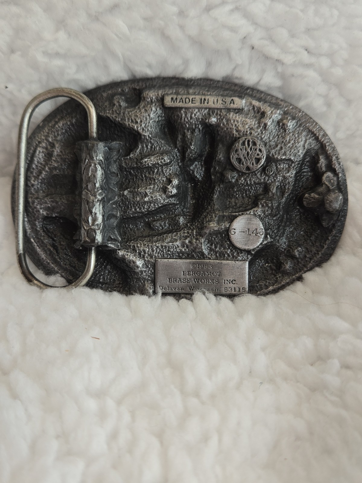 Vintage Bergamot Deer Belt Buckle #G-146 Glossy Colors Pewter 1983 Made In USA