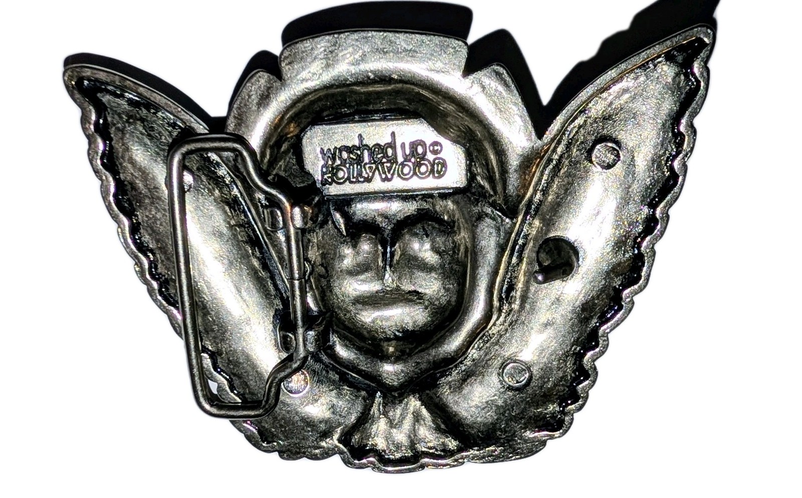 Vtg Washed Up Hollywood Belt Buckle Gothic 3D Cherub Angel Pewter Metal Y2K A+!
